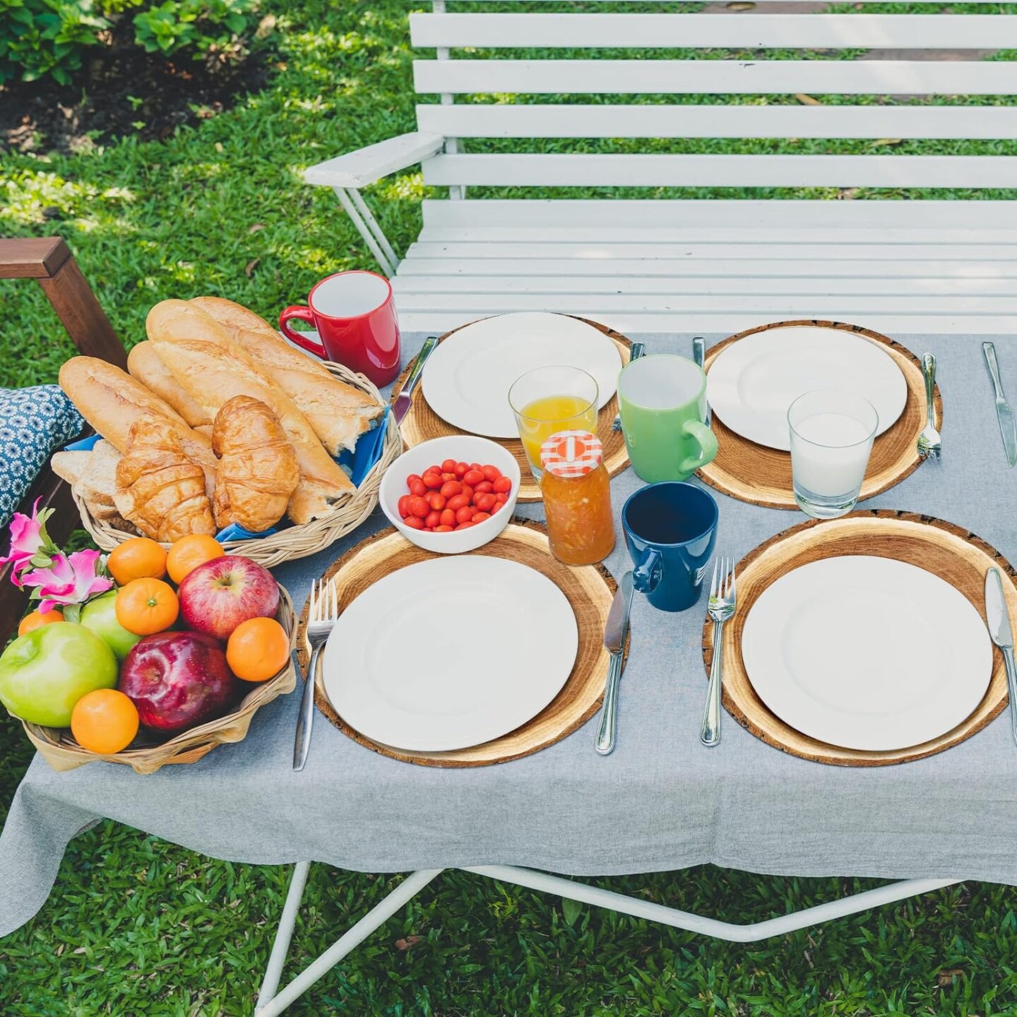 60 Pack 13.8 Inches Wooden Slice Paper Placemats Disposable Rustic Wood Grain Round Table Mats for Vintage Country Wedding Birthday Party Table Setting Decorations