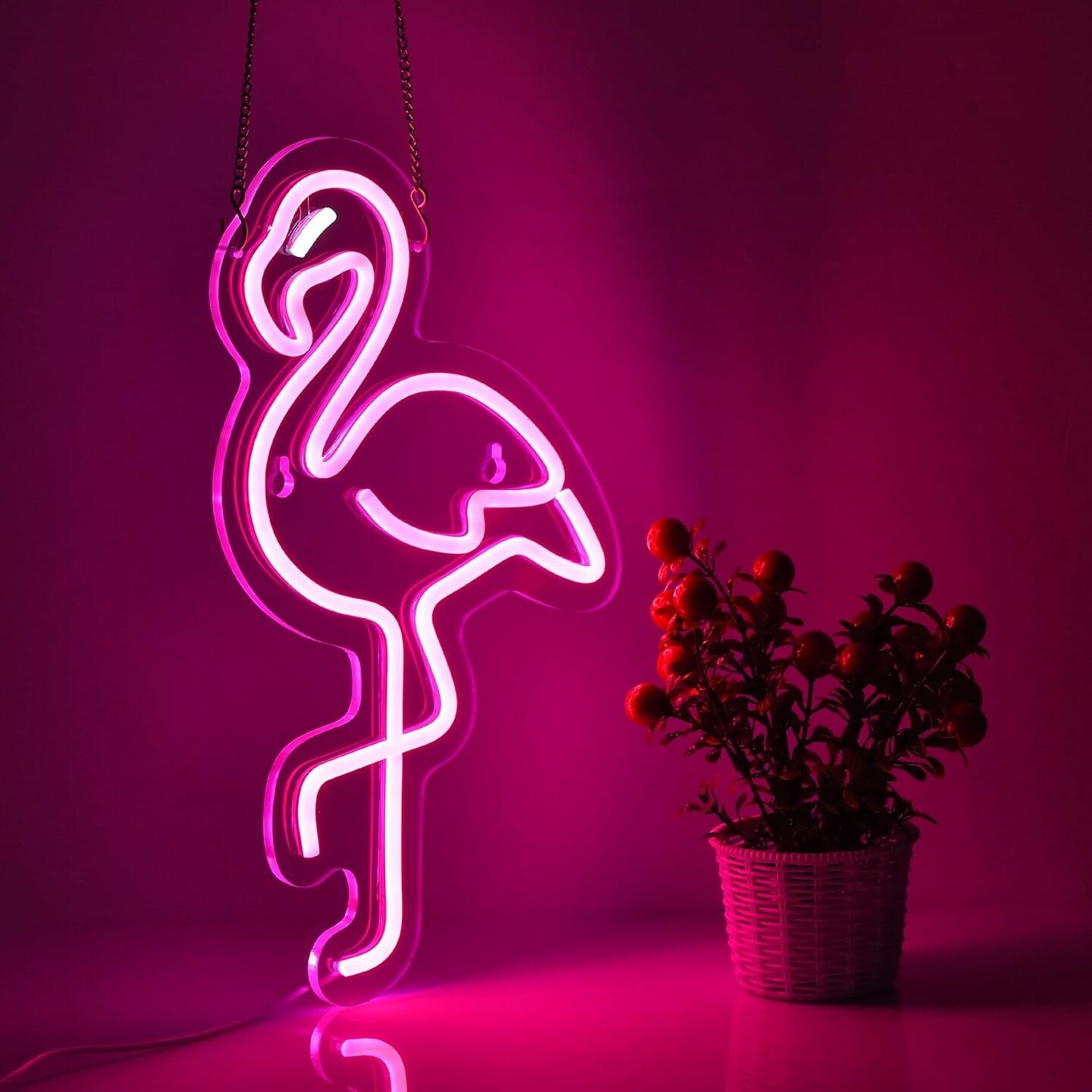 Summer Pink Flamingo Neon Light &#x2013; Tropical LED Sign for Summer Room D&#xE9;cor, Pool Parties, Beach Bars, and More