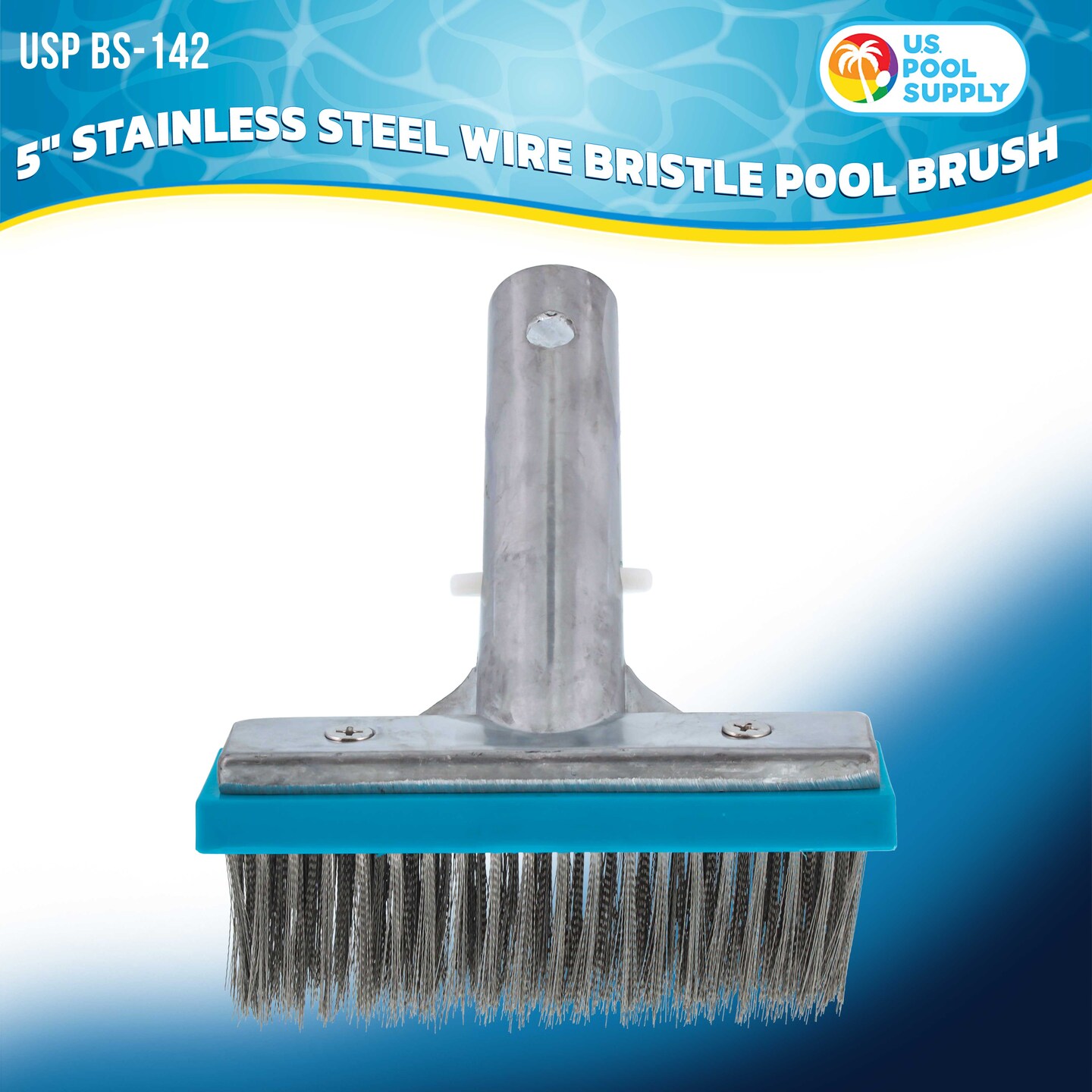 U.S. Pool Supply 5&#x22; Stainless Steel Wire Bristle Pool Brush, HD Aluminum Pole Handle - Clean Remove Rust Stains on Concrete, Calcium Build-Up on Tiles