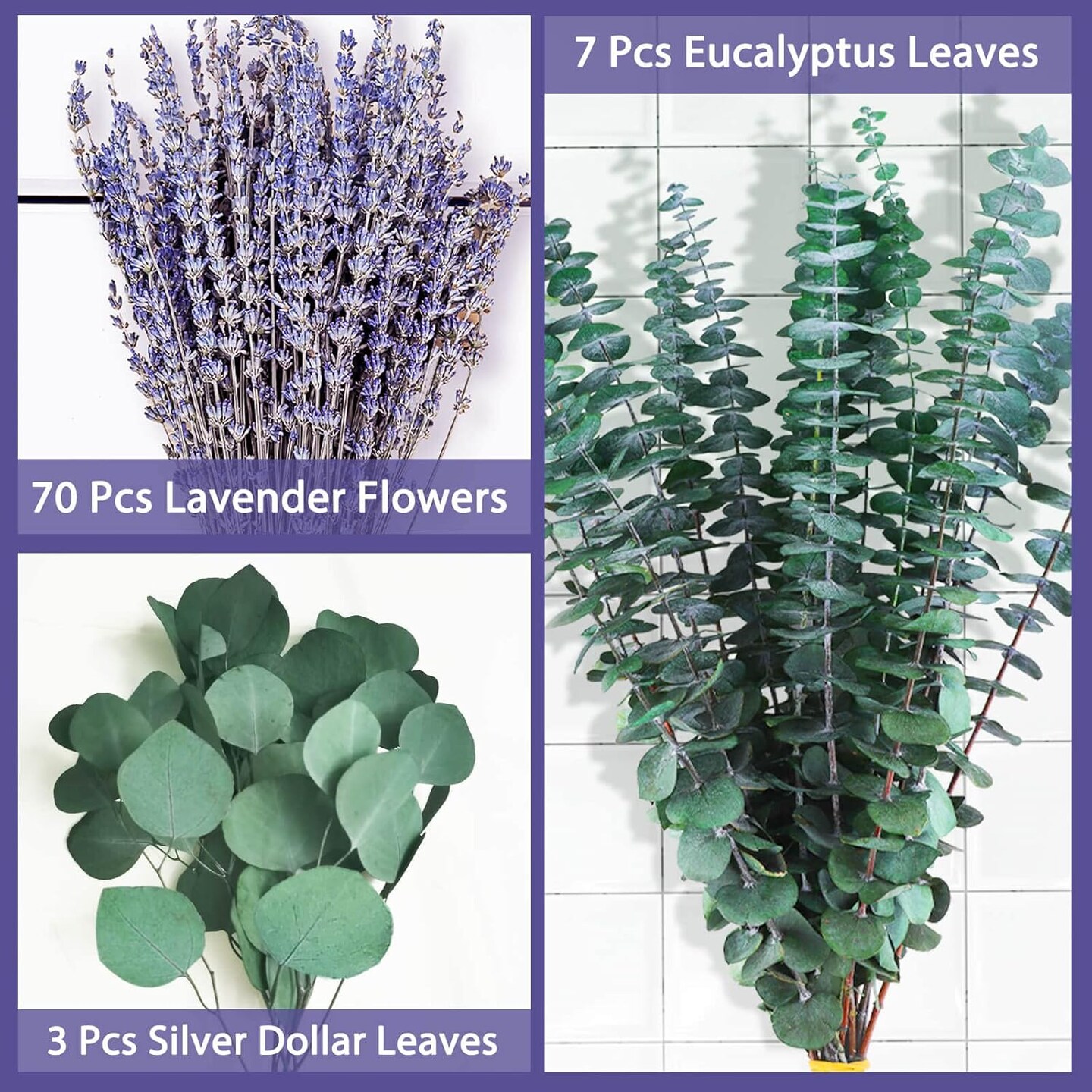 80 PCS Large Dried Preserved Eucalyptus Stems &#x26; Lavender Flowers Bundle for Shower, 17&#x27;&#x27; Real Fresh Hanging Silver Dollar Leaves, Aromatic Self-Care Shower Plants, Natural Fragrance, Home Decor