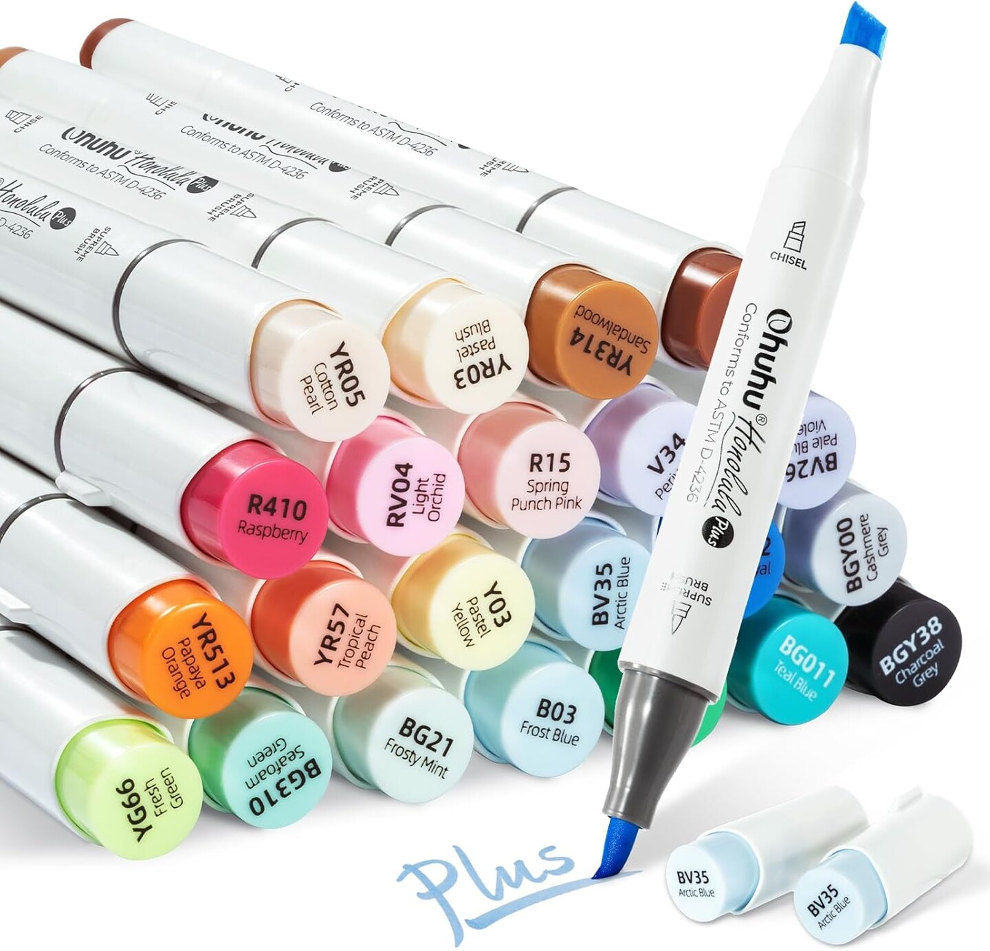 Ohuhu Alcohol Markers Supreme Brush Tip: 24-Color Brush &#x26; Chisel Double Tipped Art Marker Set for Artist Adults Coloring Illustrations -Honolulu Plus-Refillable