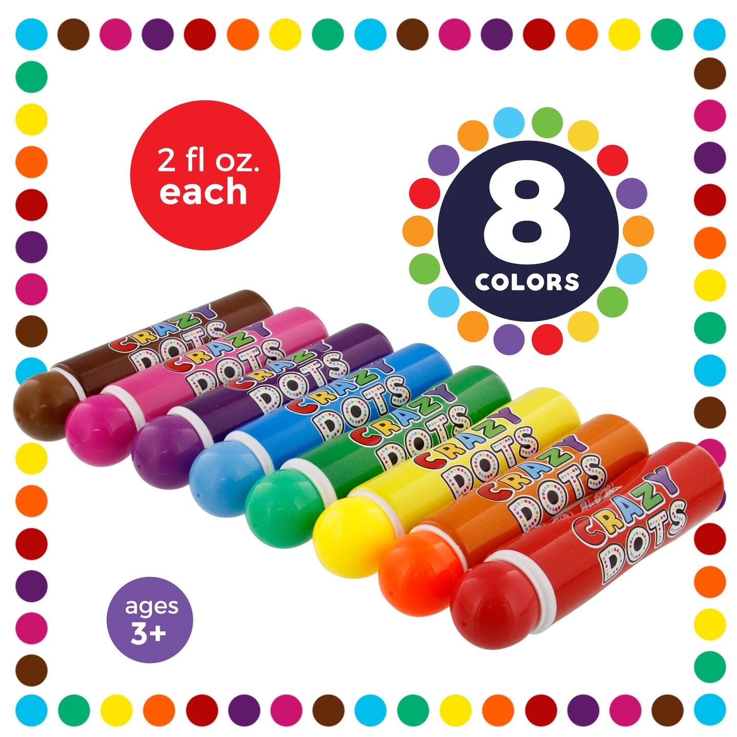 8 Color Crazy Dots Markers - Children&#x27;s Washable Easy Grip Non-Toxic Paint Marker Daubers