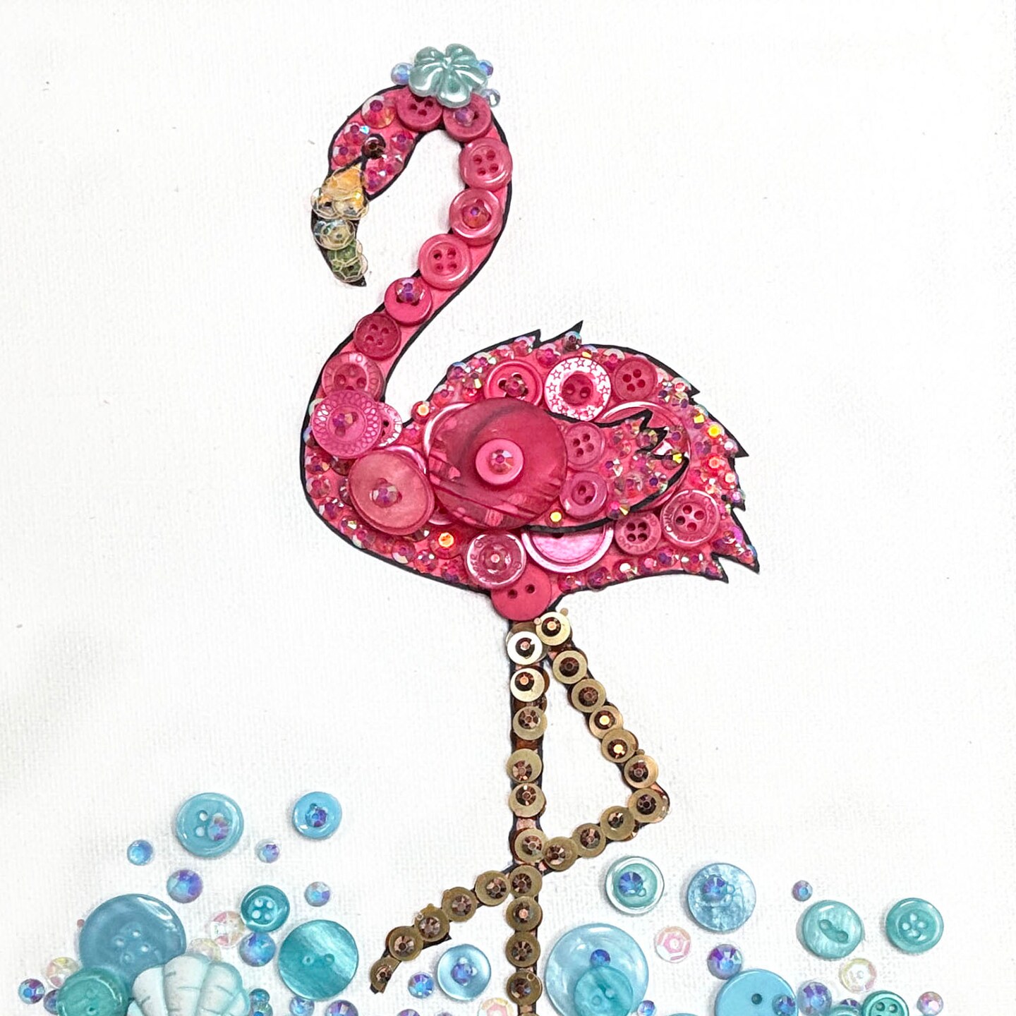 Flamingo Embellishment Bundle &#x2013; Pink Buttons, Turquoise Accents, Crystals, Gems &#x26; Sequins &#x2013; DIY Craft Kit for 8x10 Canvas Art