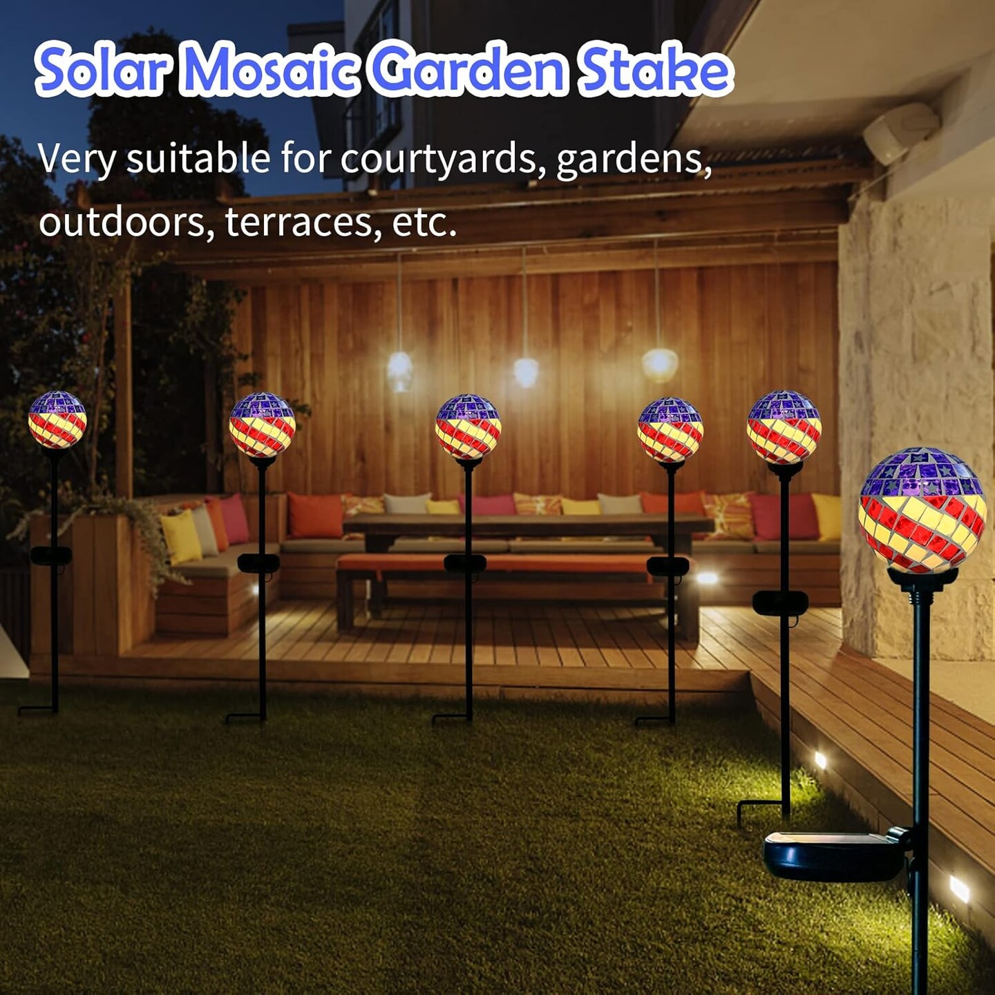 Solar Lights Outdoor Decorative - Solar Gazing Ball Mosaic Garden Stakes Patriotic Stars and Stripes Decorative Lights Waterproof