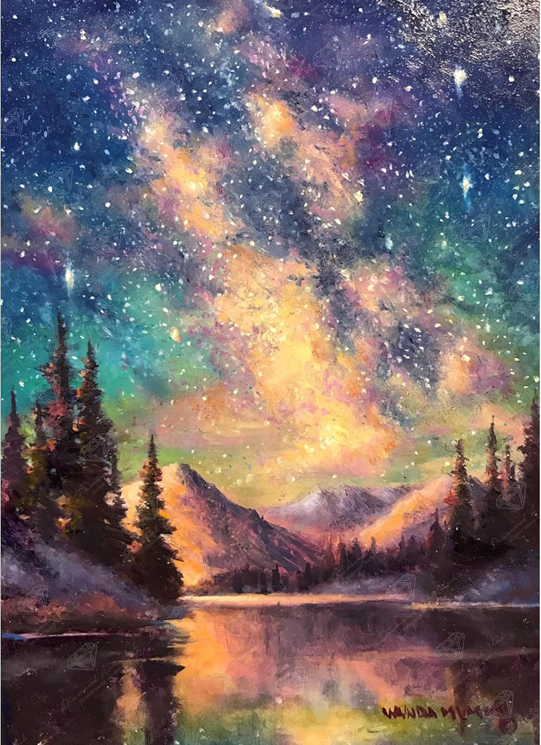 Starry Night- Night Music 5D Diamond Painting Kit, Star Diamond Canvas, Square Diamond Art for Adults and All Ages, 13&#x22; x 18&#x22; (33 x 46 cm)
