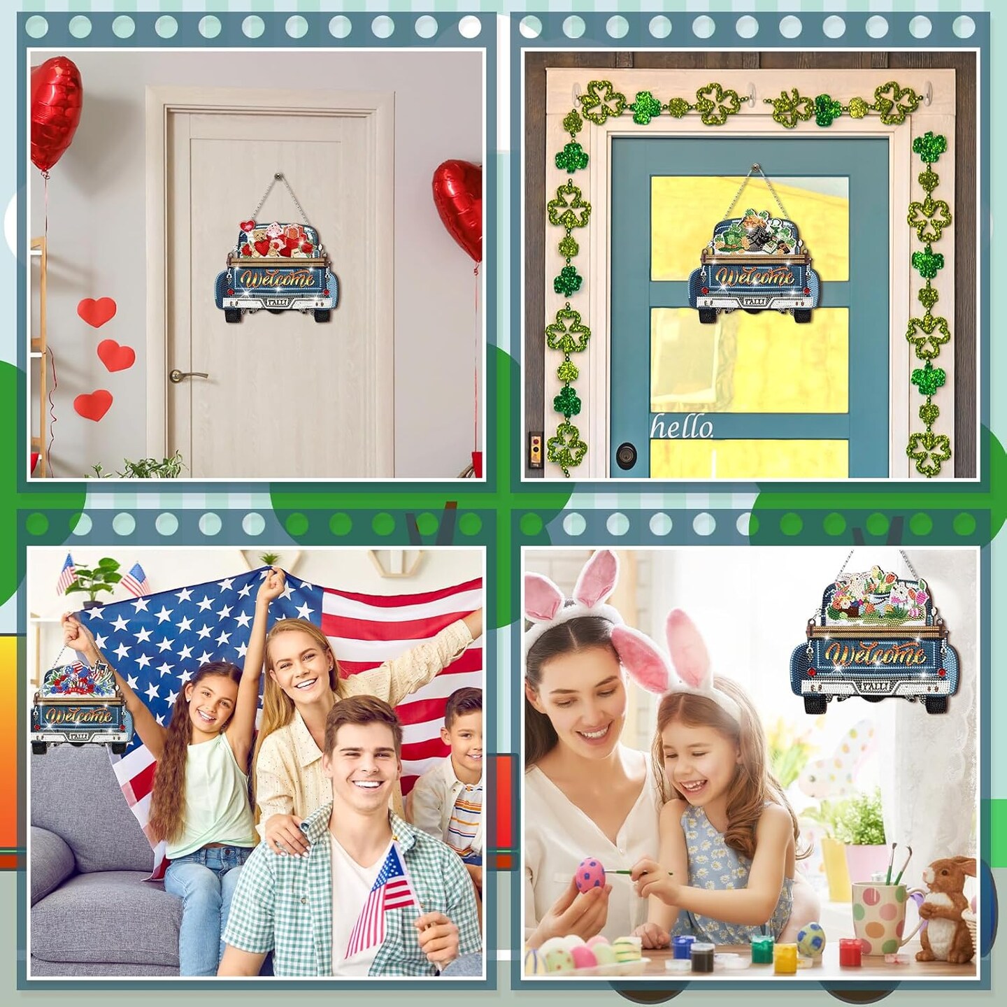 21 Pcs Interchangeable Diamond Painting Welcome Sign for Front Door Diamond Painting Truck Decor Interchangeable Seasonal Welcome Sign for DIY Art Kit Wall Window Door Farmhouse