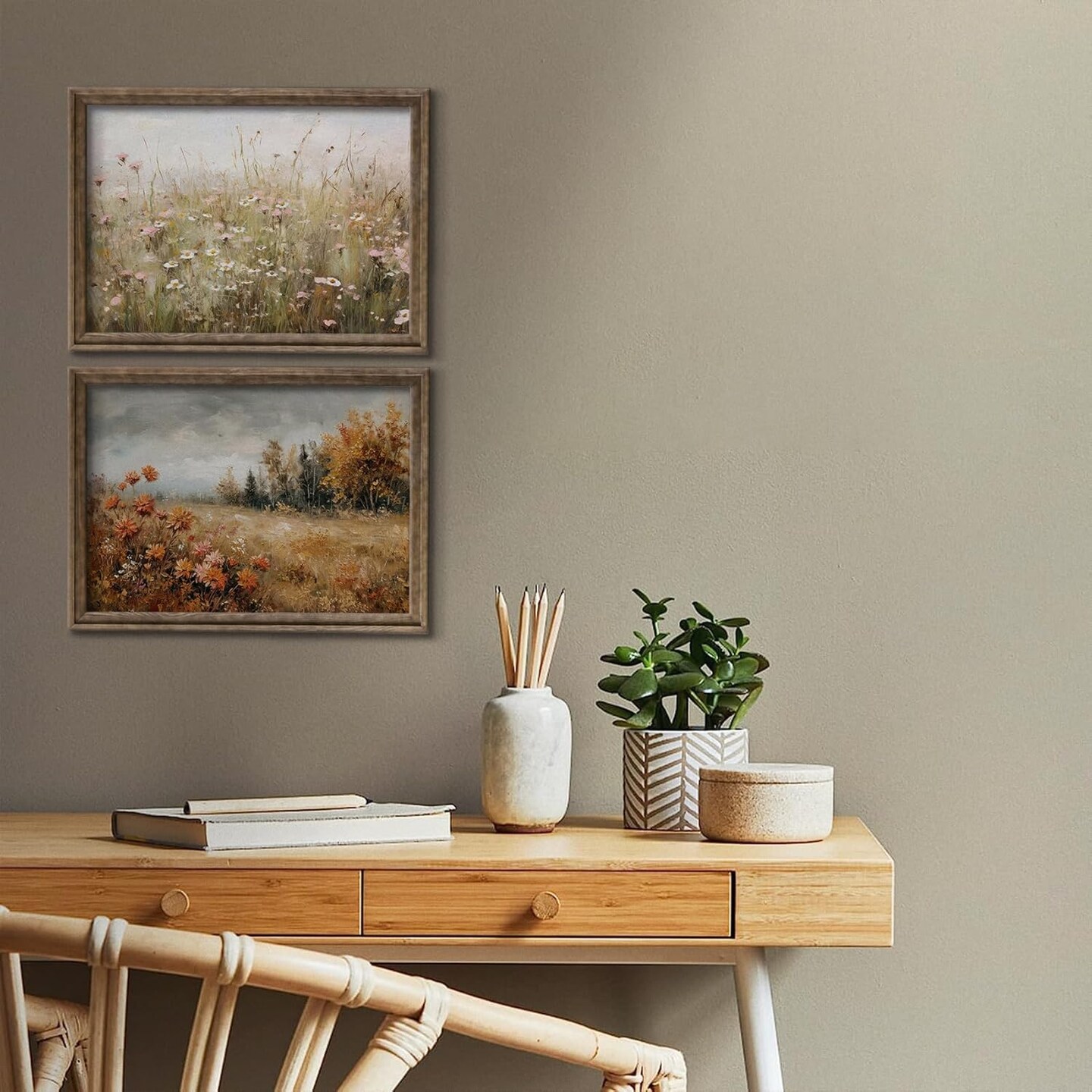 Summer Vintage Wildflower Wall Decor, Retro Botanical Floral Posters Prints, Country Field Landscape Paintings, Flowers Pictures for Living Room, Bedroom, Bathroom Art, Unframed (12x16 Inch)