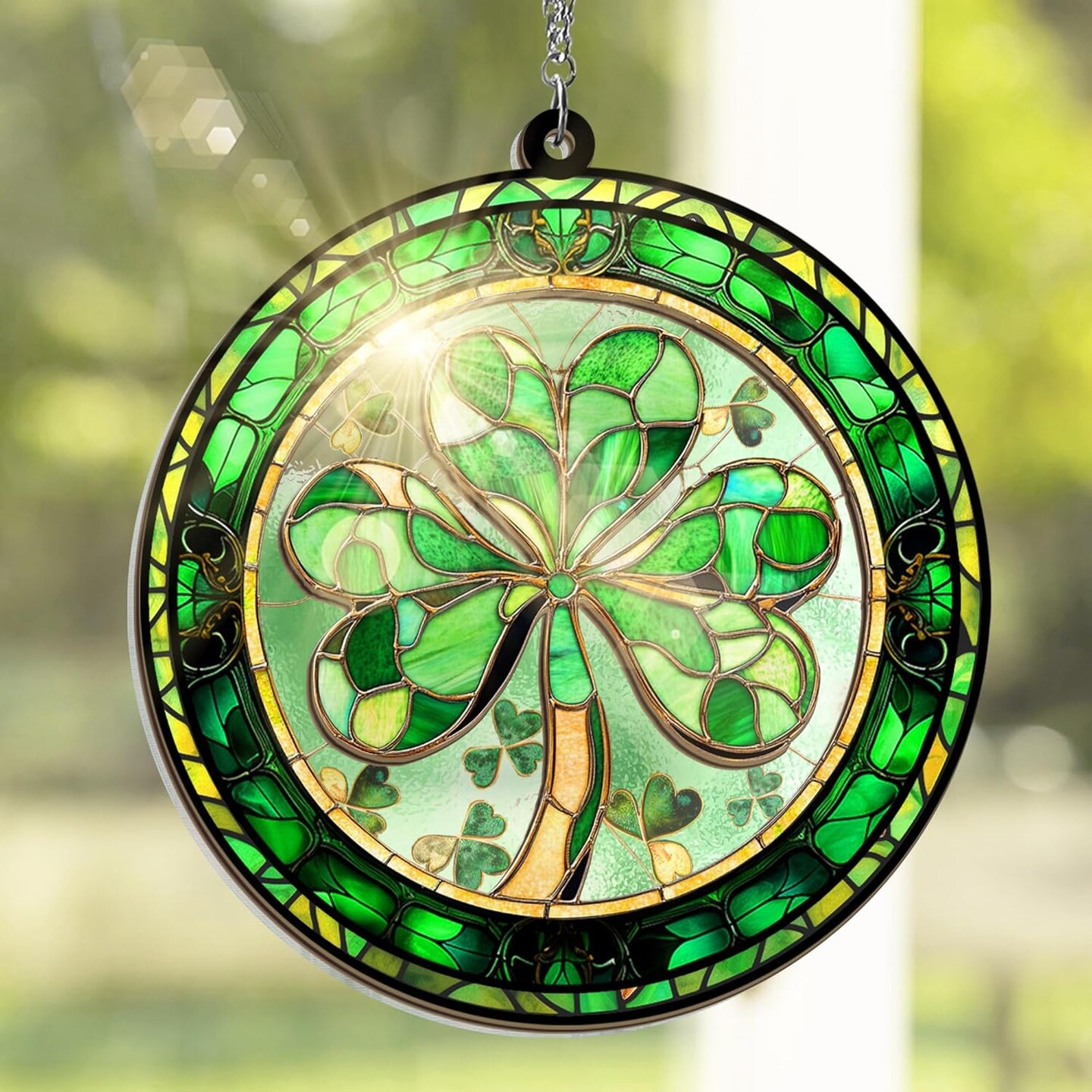 St Patricks Day Decorations - Irish Gifts for Women Men Friends Family, Shamrock Decorations, St Patricks Day Accessories - Double Layered Hanging Suncatcher