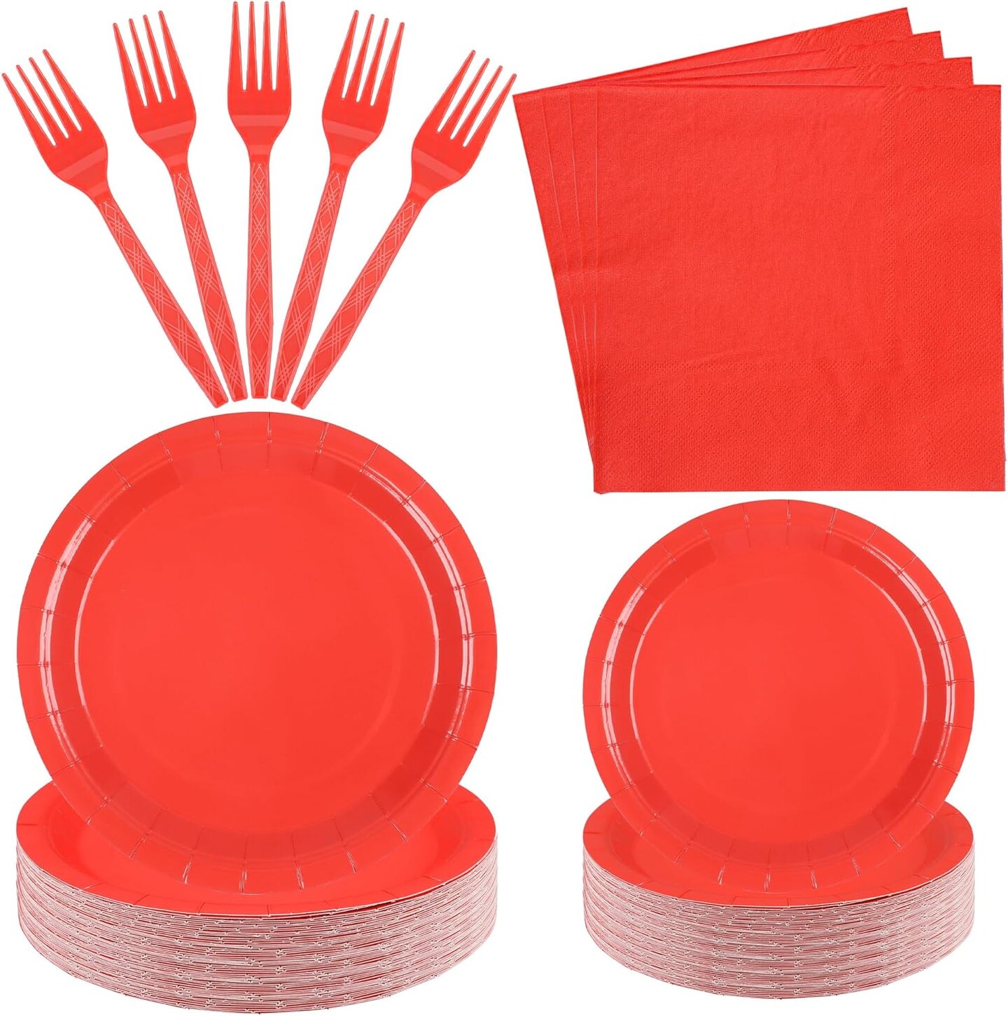 100 Count Red Paper Plates and Napkins Red Party Tableware Set Red Disposable Plates Napkins and Forks for Wedding Birthday Party Bridal Shower Baby Shower, Serve 25