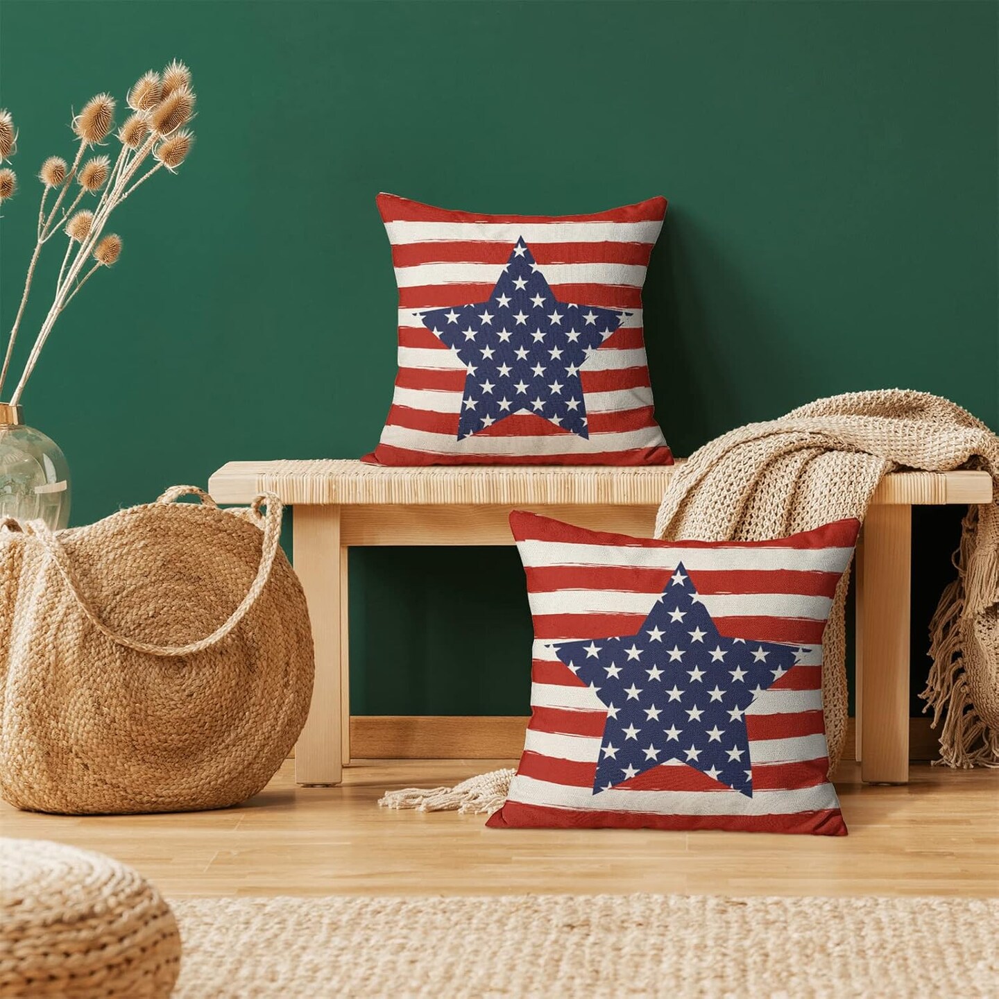 Throw Pillows American Flag USA Patriotic Outdoor Cushion Cases for Couch Bed Decorations