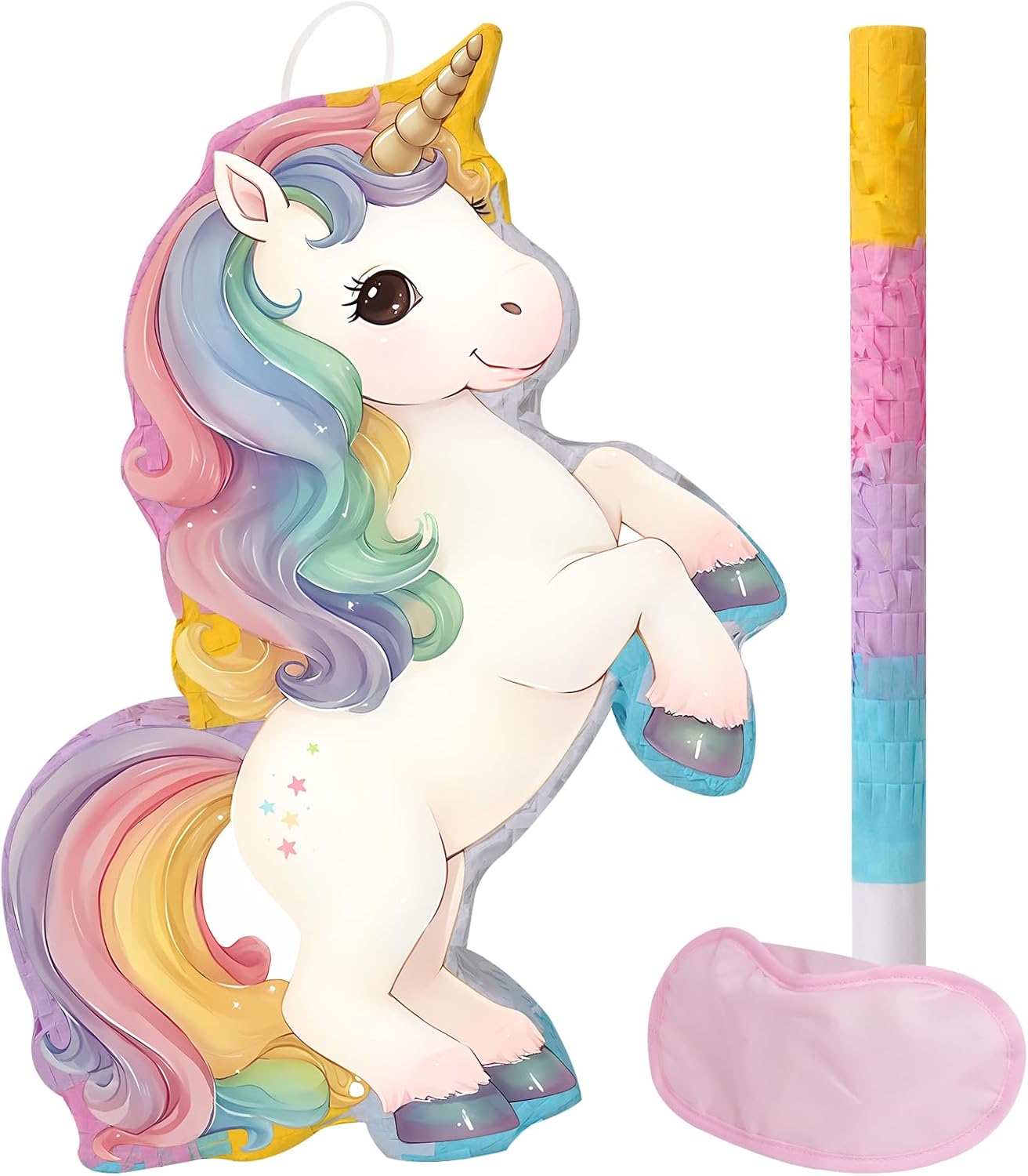 Magical Unicorn Pi&#xF1;ata - Small Unicorn Pi&#xF1;ata with Blindfold and Bat for Girls Kids Rainbow Unicorn Themed Birthday Party Games Decorations