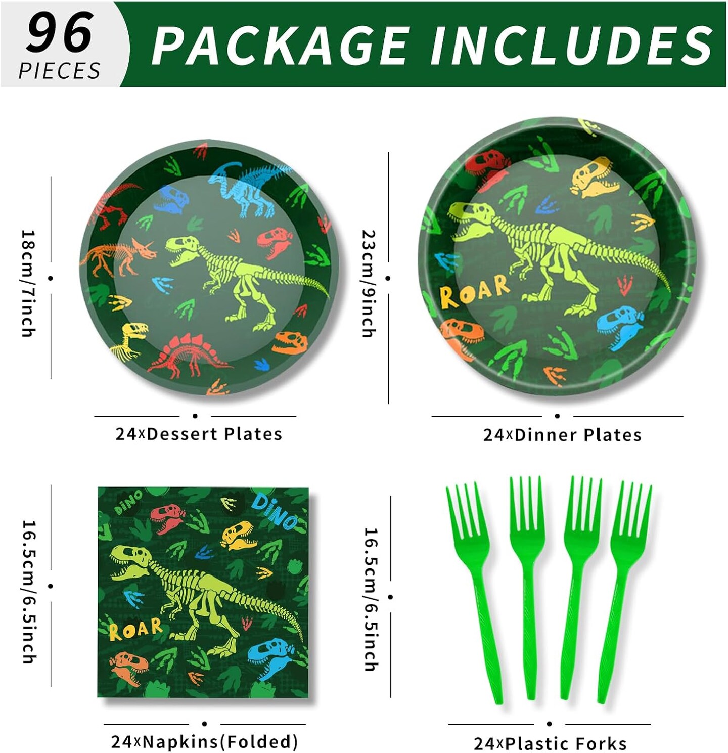 96 Pcs Dinosaur Birthday Party Decorations Dinosaur Plates and Napkins Disposable Dinnerware Tableware for Boys Kids Birthday Party Decorations Serve 24