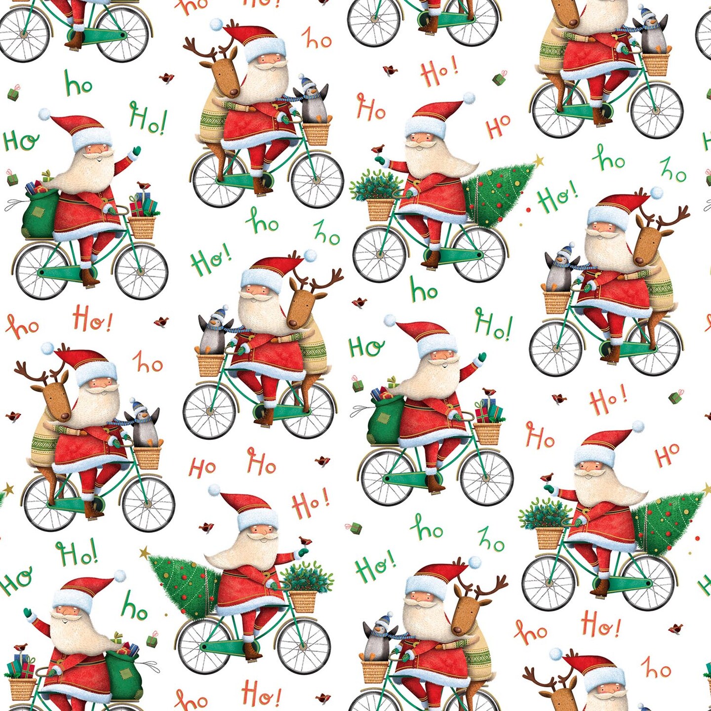 Pack/6 Rolls: Santa Bicycle Gift Wrap - Jumbo Roll (30&#x22; x 10 ft.)
