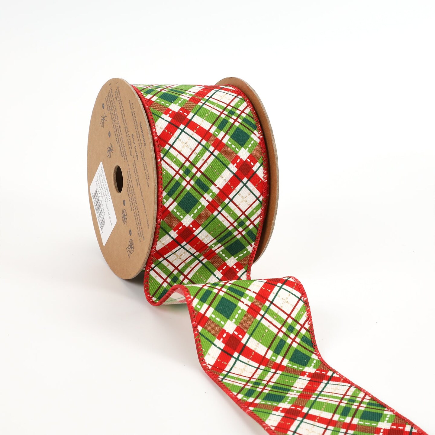 LaRibbons 2 1/2&#x22; Wired Ribbon | &#x22;Holiday Plaid&#x22; White/Red/Green | 10 Yard Roll