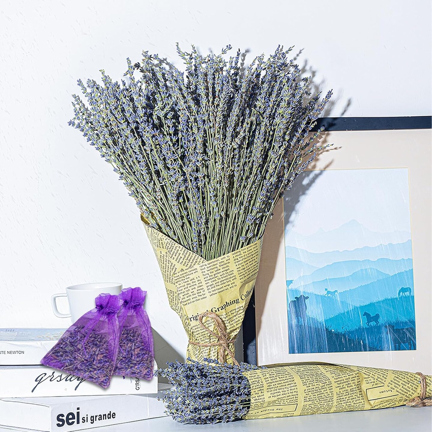Dried Lavender Bundles | Natural Dried Lavender Flowers 2 Bundles Pack 200 Stems Home Fragrance Dry Lavender for Home &#x26; Wedding Decoration, Photo Props