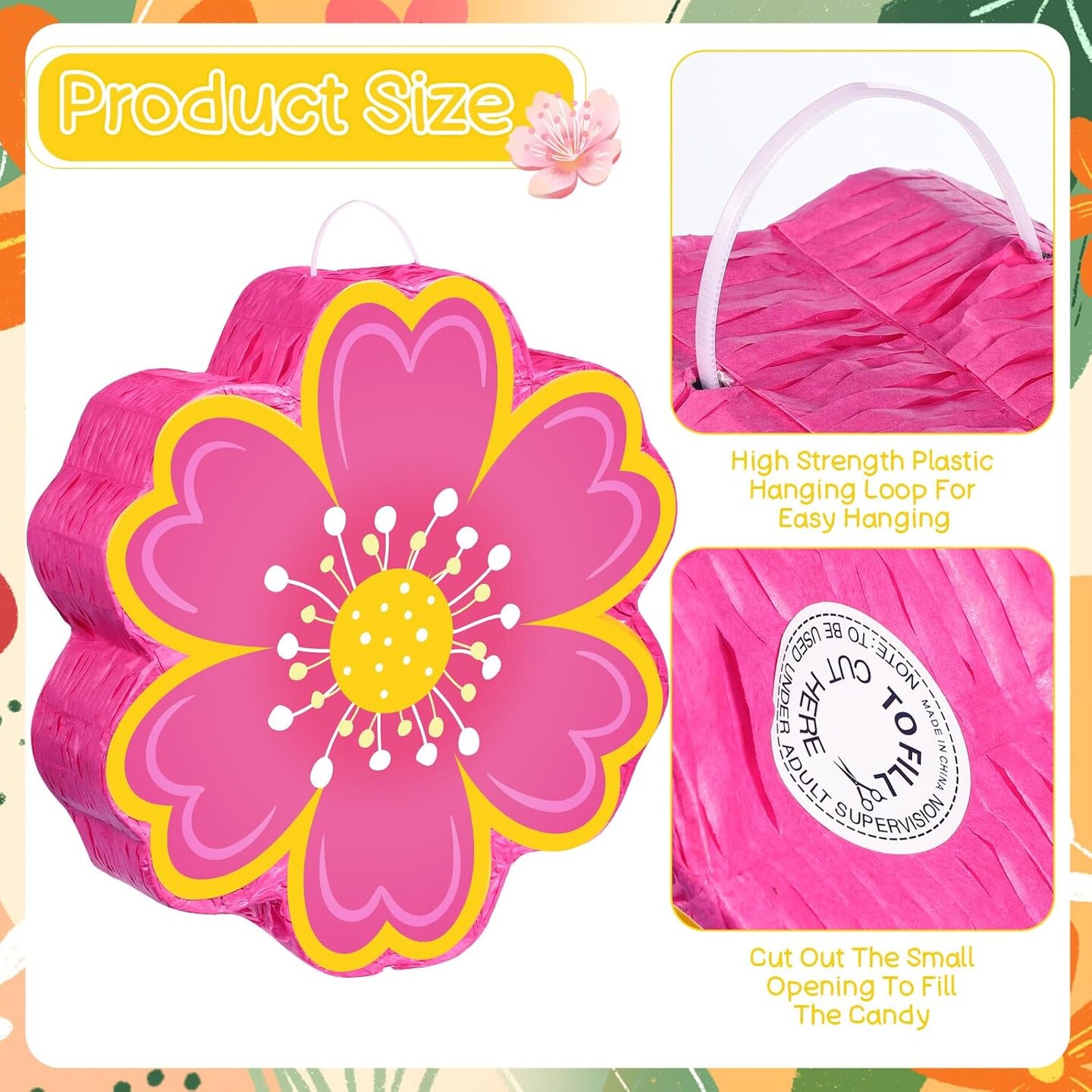 Daisy Flower Piñata Set Include Bat Blindfold Confetti Tassel Floral Piñata Daisy Hippie Boho Game for Birthday Baby Shower Gender Reveal Wedding Floral Party Supplies
