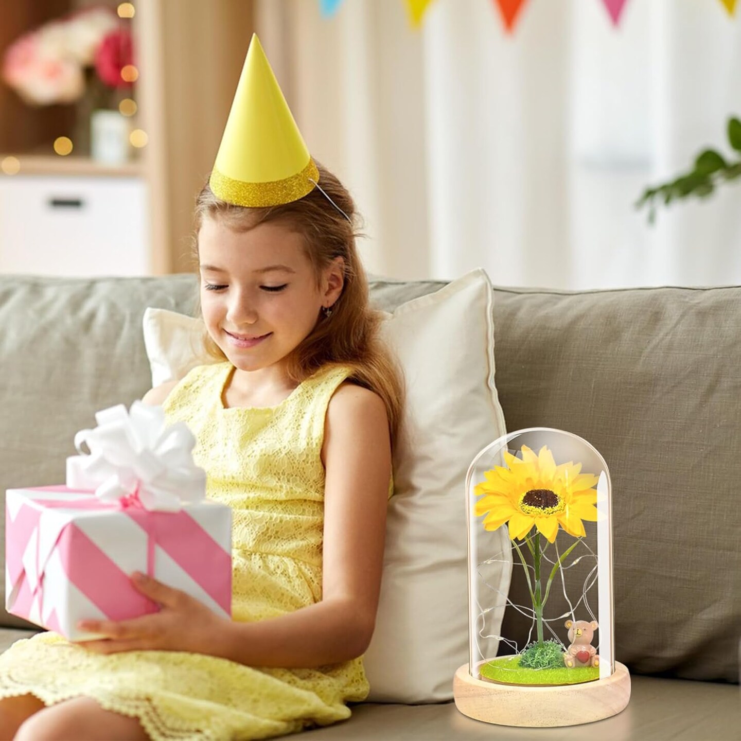 Mothers Day Sunflower Gifts for Women,Sun Flowers Home Decor,Forever Sunflower in Glass Dome,Unique Gifts for Xmas,Wedding,Mothers Day,Anniversary