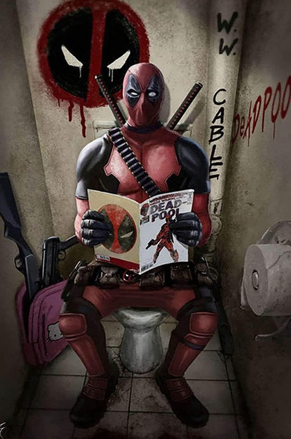 5D Diamond Painting Kits, Full Drill Round Rhinestone DIY Deadpool Diamond Art Cross Stitch Embroidery Home Decor (12" X 16")