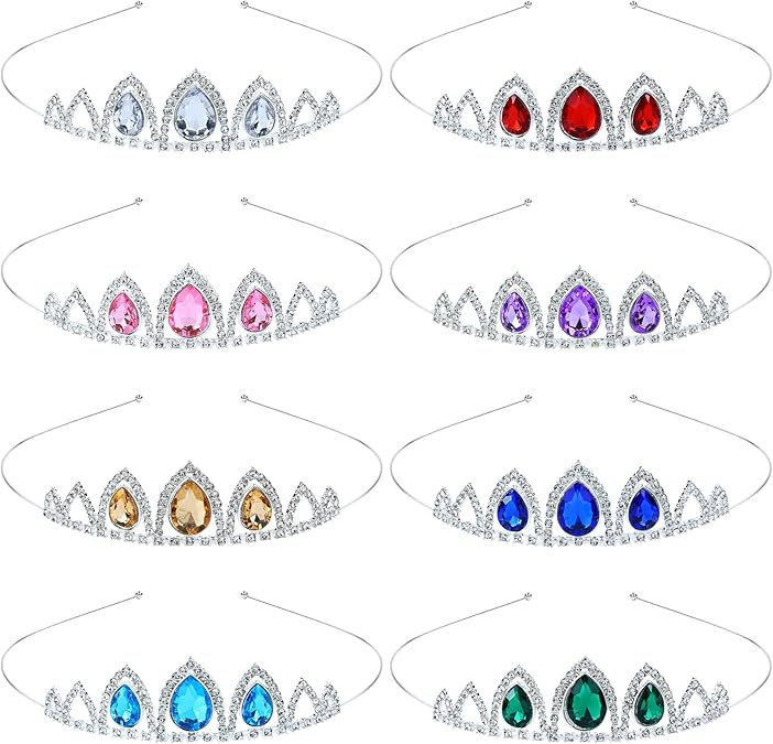 8 Pieces Silver Metal Sparkly Waterdrop Rhinestone Princess Crown Headbands Tiaras Wedding Birthday Party Prom Headpieces