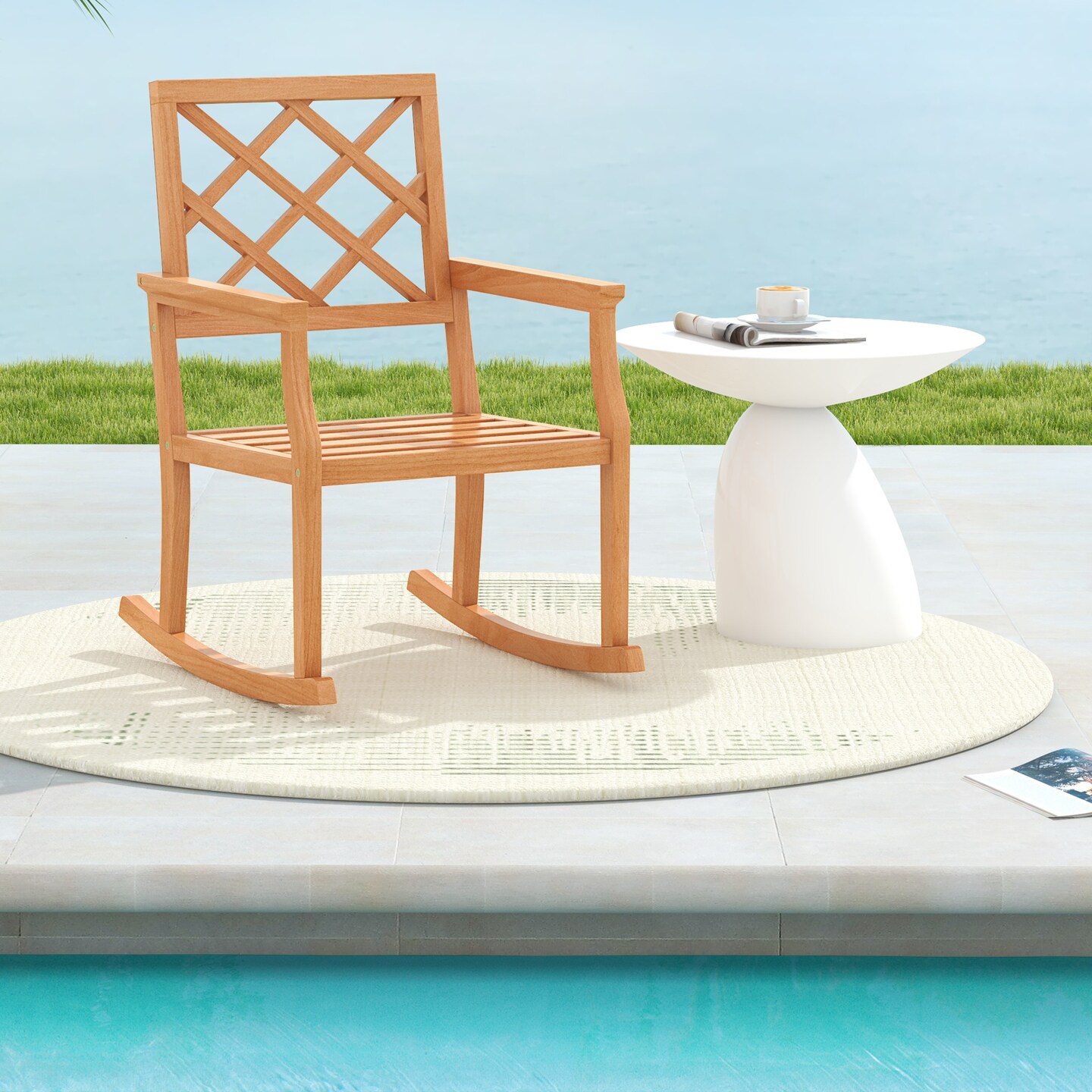 Solid Teak Wood Outdoor Rocking Chair – Oversized Porch Rocker with Ergonomic Design