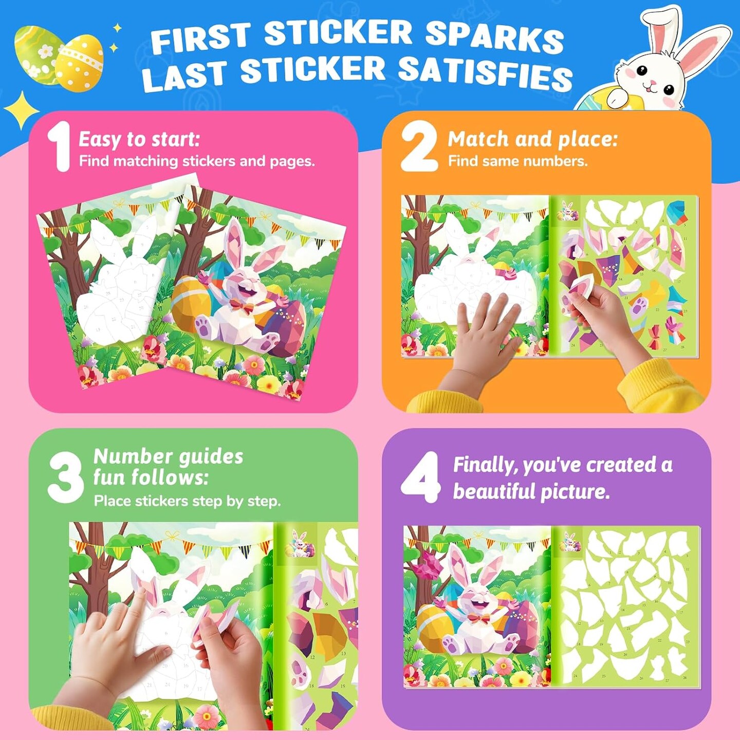 Paint by Number Sticker Book for Girls Kids - Road Trip &#x26; Airplane Activities Toys, Easter Basket Stuffers, Bunny Egg Unicorn, Birthday Gifts, Travel Essentials for Toddlers &#x26; Car Rides
