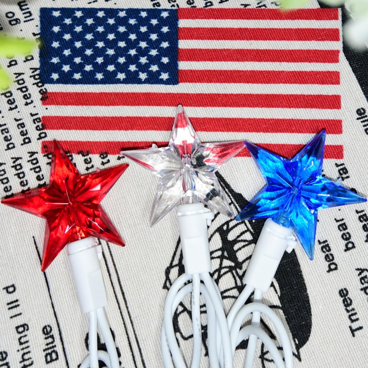 4th of July Decorations - 100 LED Red White and Blue Star Lights Plug in Star String Lights, for Memorial Day Independence Day Decor &#x26; Patriotic Decorations for Home Party Yard