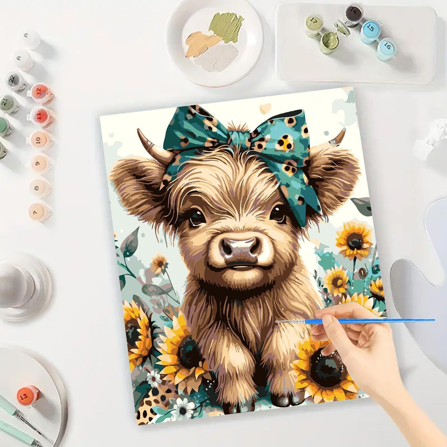 Easy Paint by Numbers Kit for Adults Beginner, Cow Adult Paint by Number Kits on Canvas, DIY Painting with Numbers for Adults, Acrylic Simple Oil Paint by Number Kits for Home Wall Decor 16x16 In