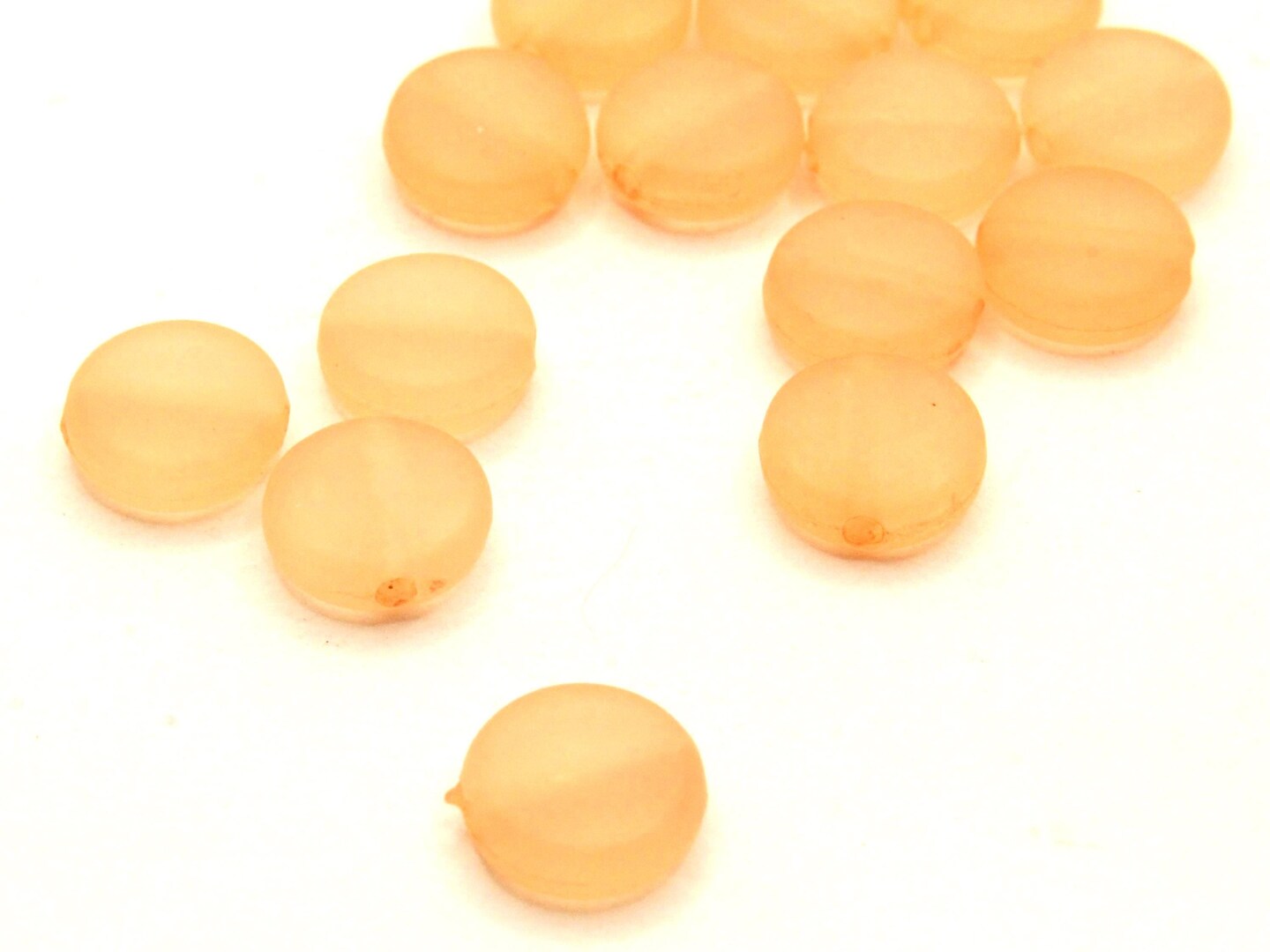 30 9mm Flat Round Coin Frosted Peach Pink Lucite Plastic Beads