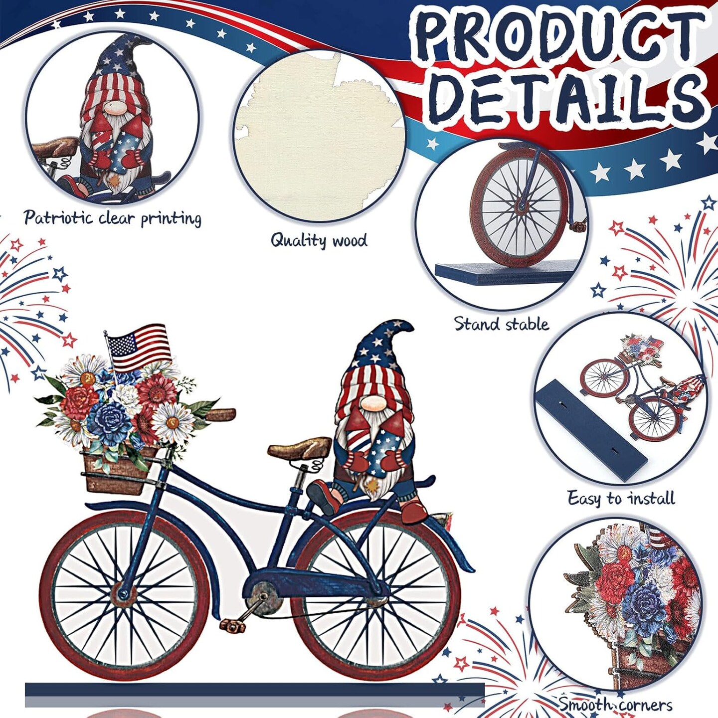 6 Pcs Memorial Day Wooden Table Decor Patriotic Wood Sign Tabletop Centerpiece Rustic USA Star Decorations for Office Desk Farmhouse Home Kitchen Tiered Tray Decor Shelves Table Decorations