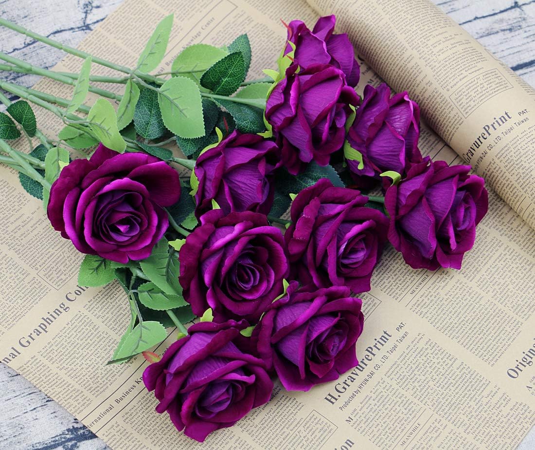 10pcs Purple Artificial Rose Flower Bouquet