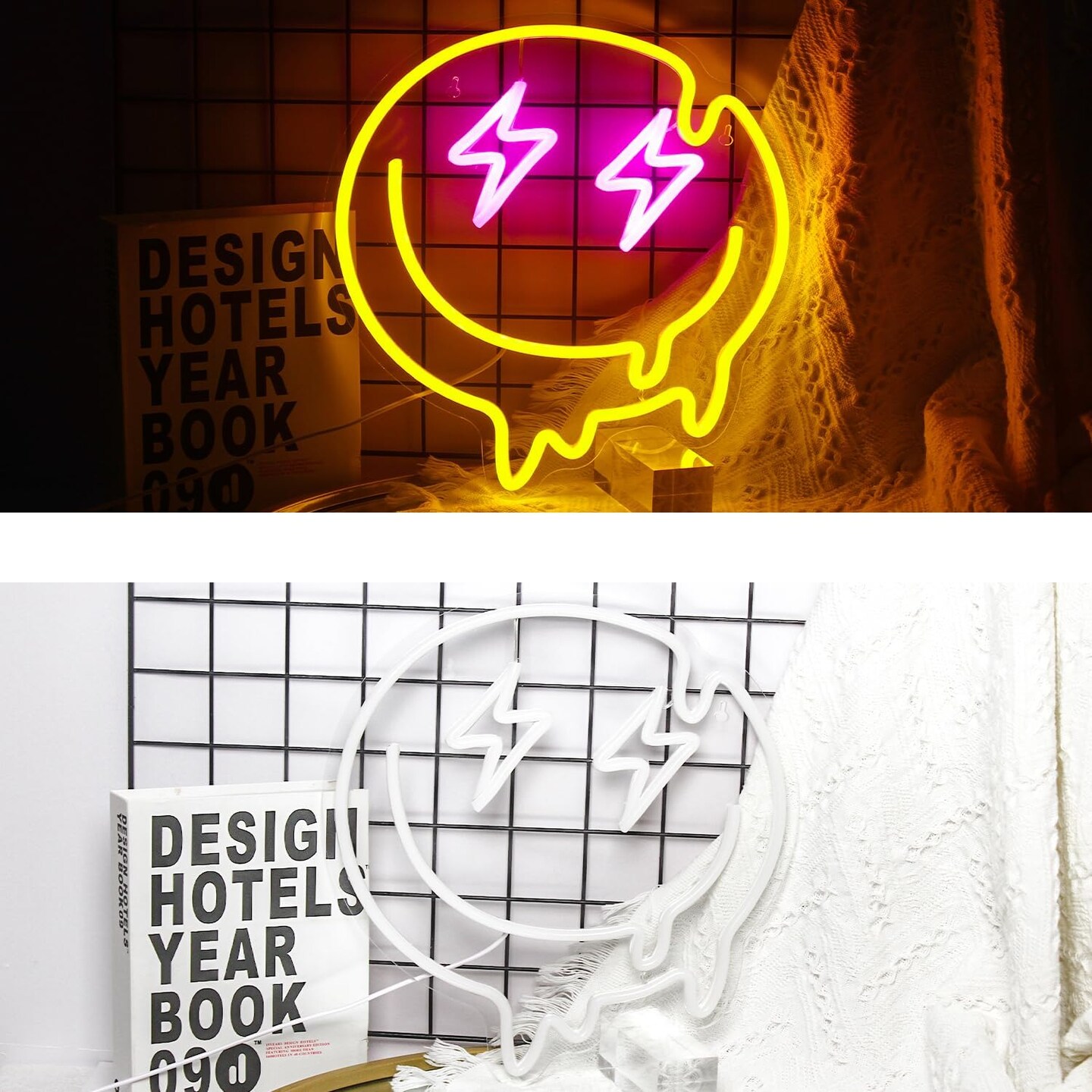 Summer LED Smile Faces Neon Light Signs, USB Powered for Wall Bedroom Kids Room, Holiday Party Decoration Gifts (Yellow)