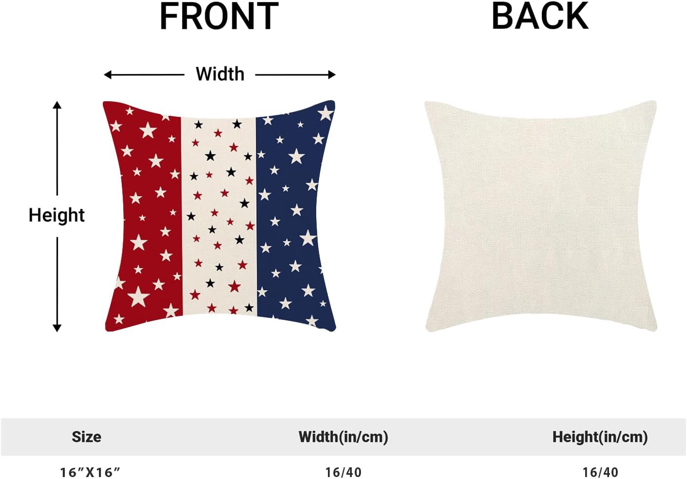 4th of July Pillow Covers 16x16, Set of 2 Patriotic Red, White & Blue Throw Pillow Covers for Indoor & Outdoor Decor, American Flag Linen Cushion Covers for Sofa, Bed, Car