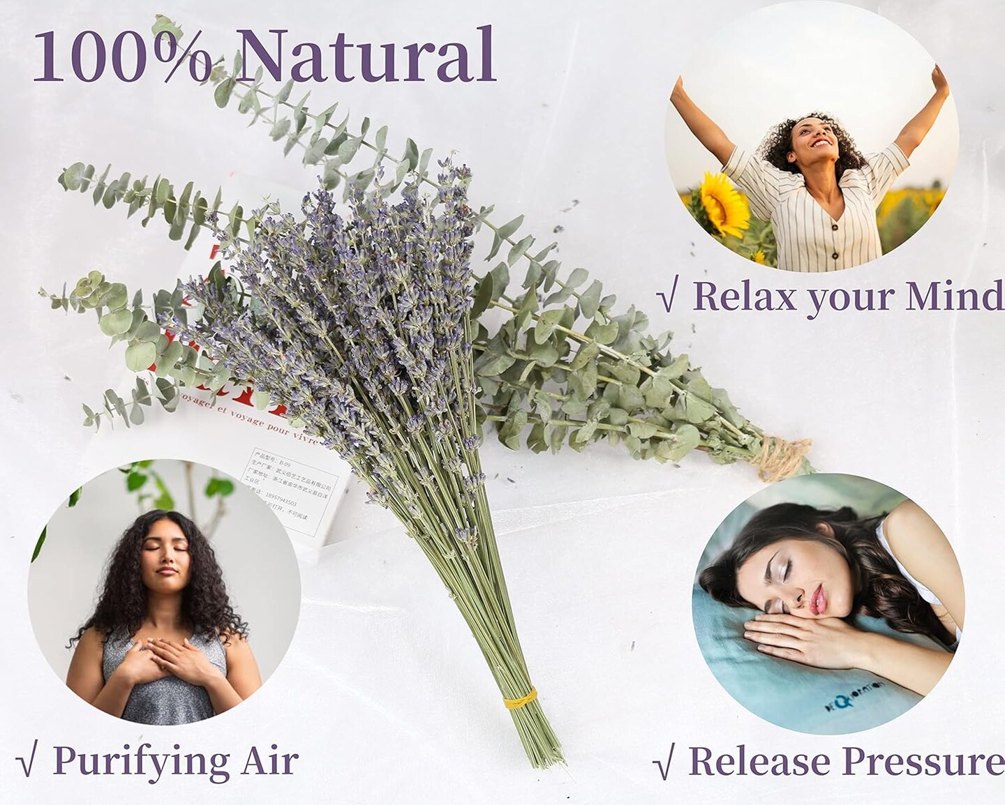 68 PCS Dried Eucalyptus Stems &#x26; Lavender Flowers Bundle for Shower,17&#x27;&#x27; Natural Real Live Eucalyptus Leaves &#x26; Aromatic Lavender Shower Plant, Mother&#x27;s Day, Home Decoration,Fragrance