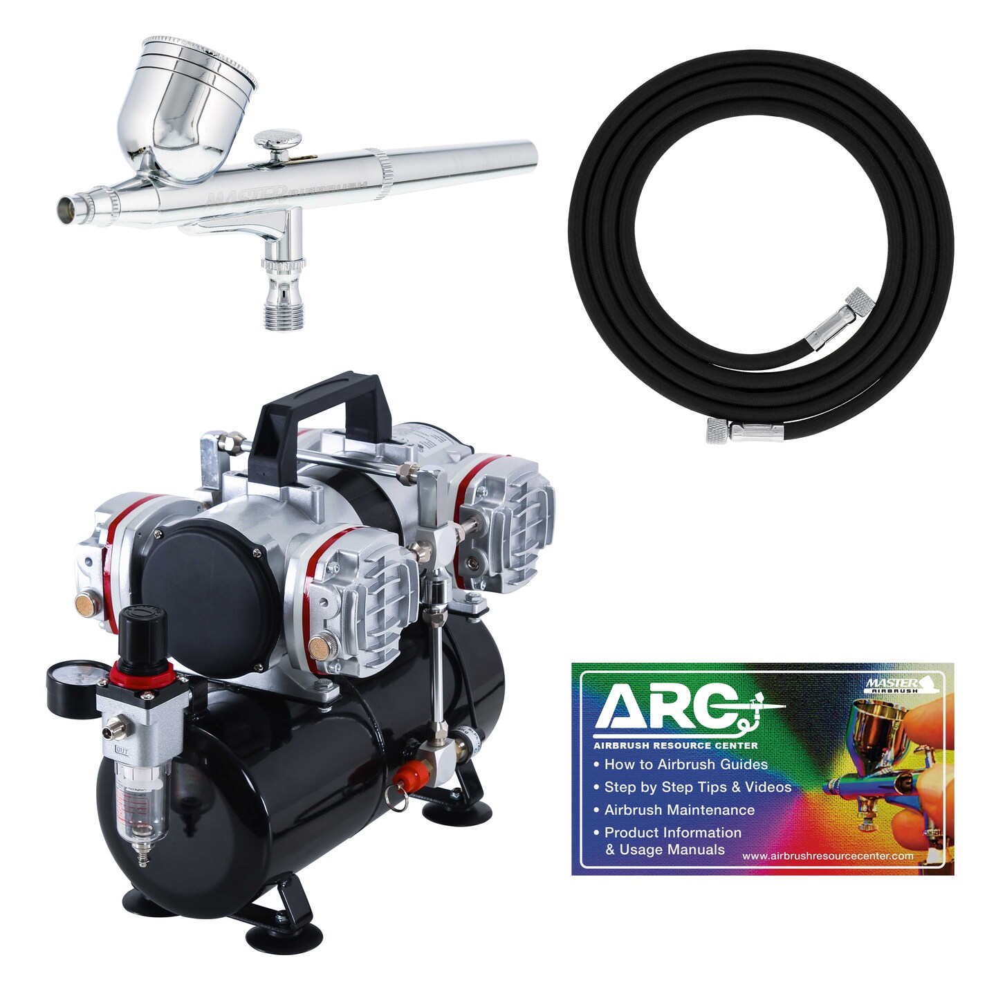 Multi-Purpose High Performance G22 Airbrush Kit with TC-848 4 Cylinder Piston Air Compressor with Air Storage Tank &#x26; Air Hose