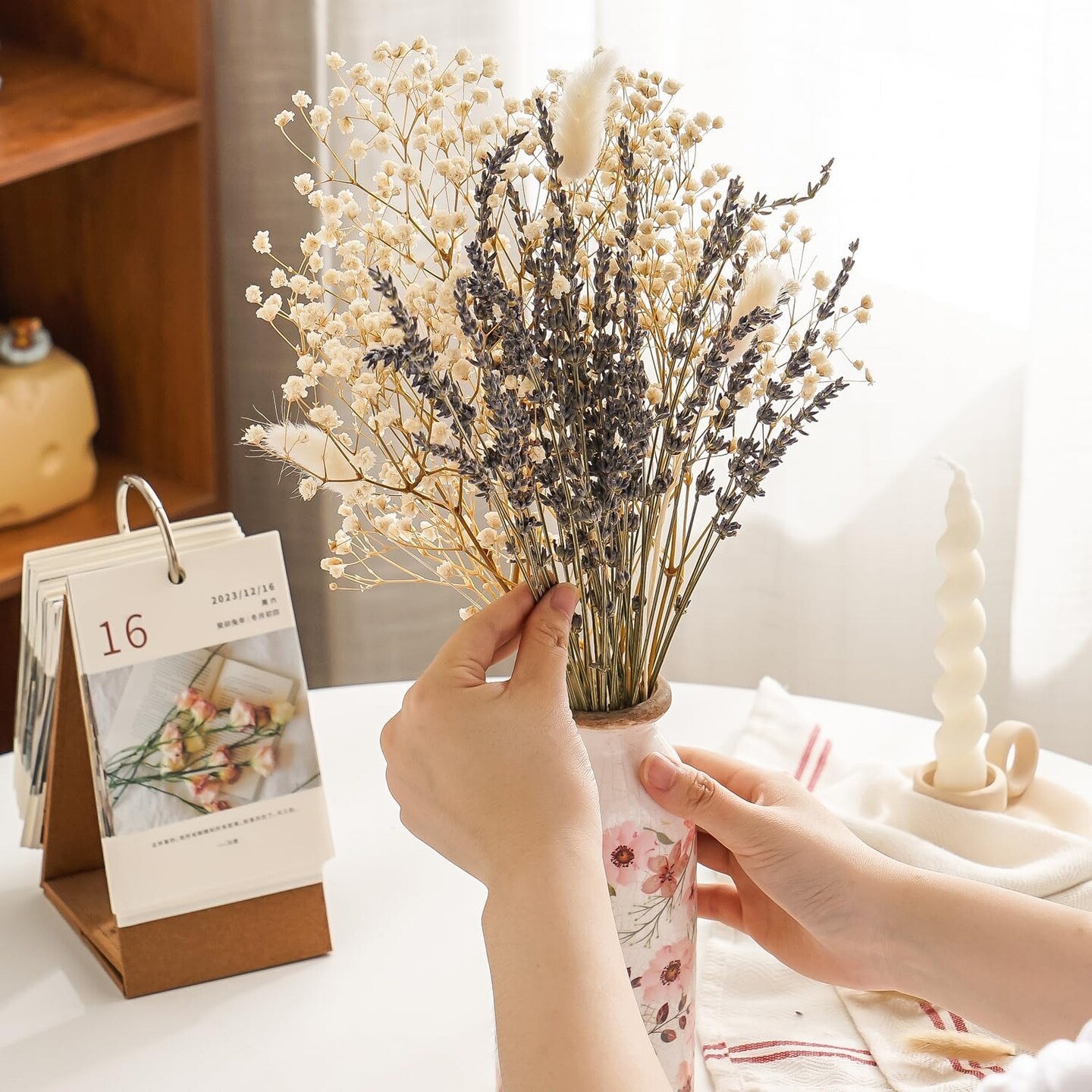 Dried Lavander Flower Bouquet with Babies Breath, Used for Home Farmhouse Decor, Table Decor Real Dried Flowers
