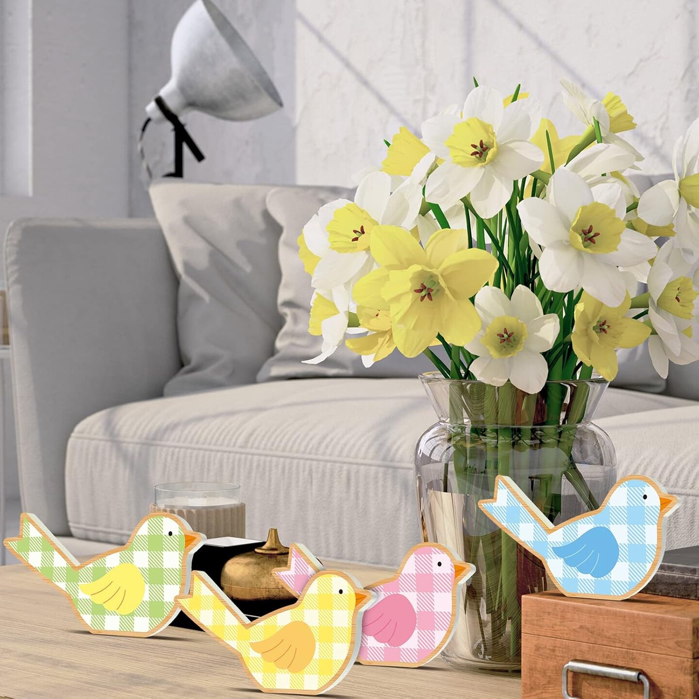 6 Pcs Spring Bird Decor for Home Wooden Birds