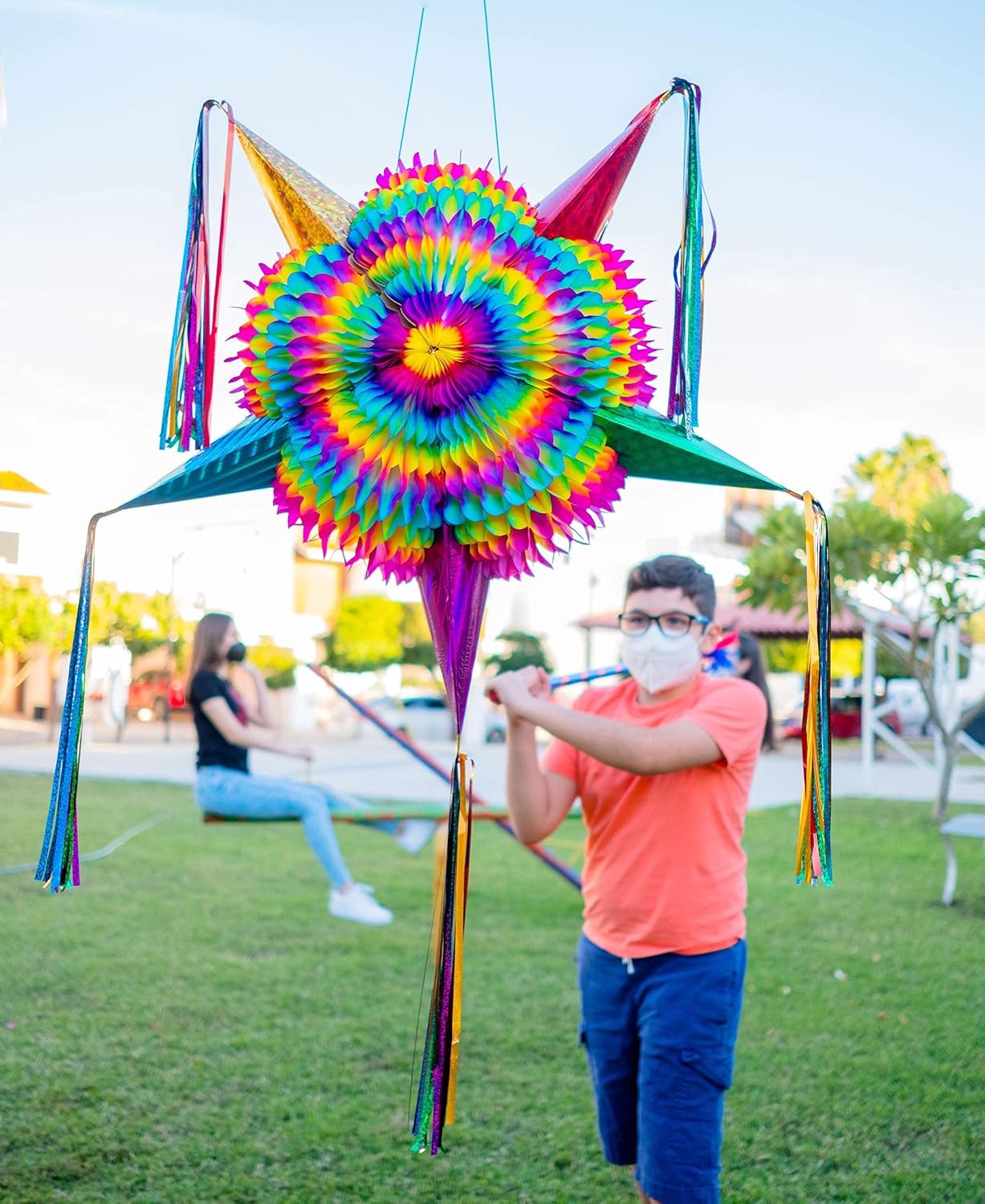 Mexican Star Pinata,Festive Rainbow Pinatas Party Decorations,32 Inch Large Authentica Birthday Pinata for Kids Birthday Party, 5 de Mayo,4th of July (Celly Party Mexican Star Pinata)