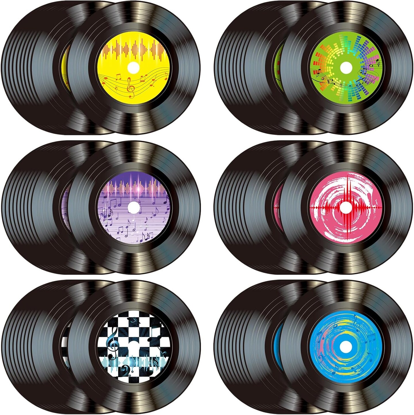 60 Pcs 13&#x27;&#x27; 1950&#x27;s Rock and Roll Vinyl Record Placemat Vintage Musical Theme Table Place Mats Paper Round Disposable Placemats 50&#x27;s Theme Rock Party Table Mats for Dining Home Decorations