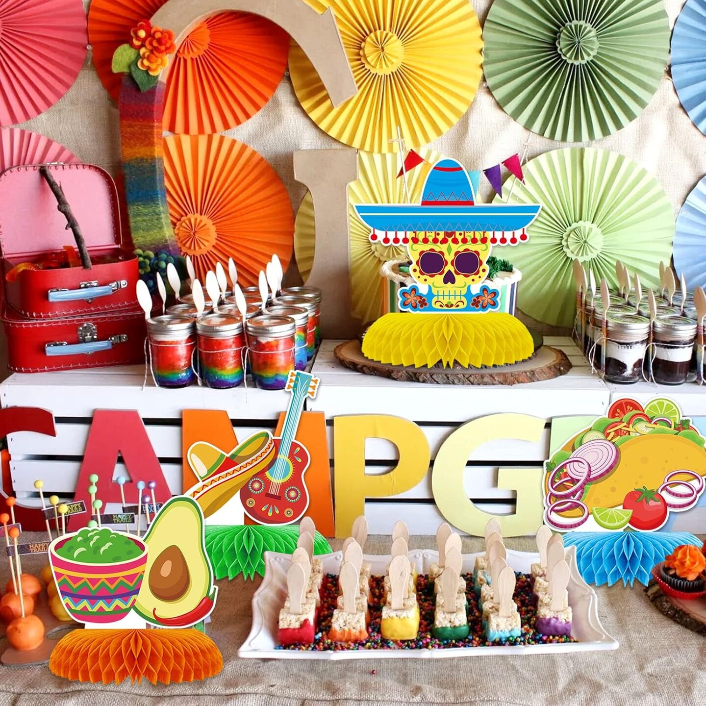 10pcs Mexican Cinco de Mayo Honeycomb Table Centerpieces Party Decorations,3D Double Side Toppers Paper Fans Mexican Fiesta Theme Taco Bout Birthday Party Decor Supplies