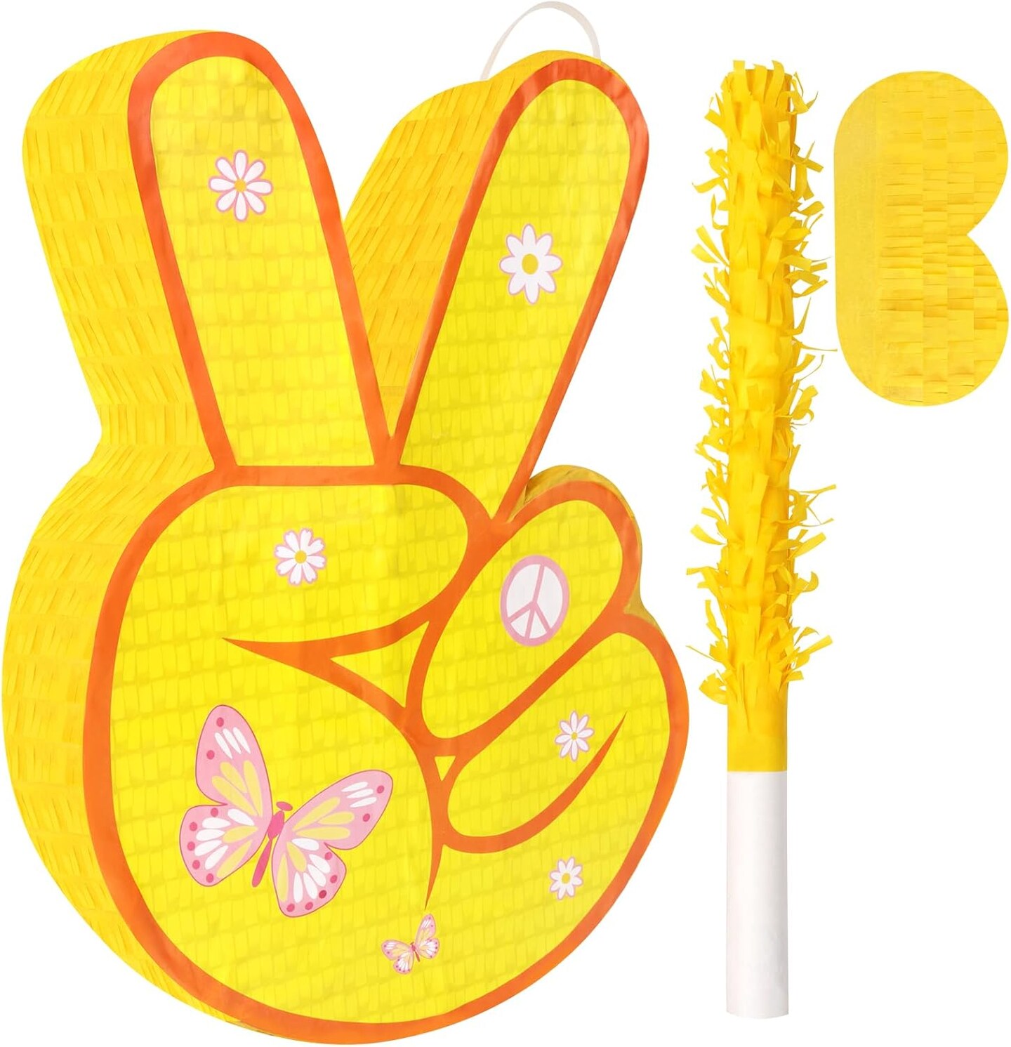 Hippie Pinata with Stick &#x26; Hanging Loop Daisy Flower Mexican Pinata Game for Young Wild and Three Party Decorations Girl Groovy Birthday Party Decorations Supplies