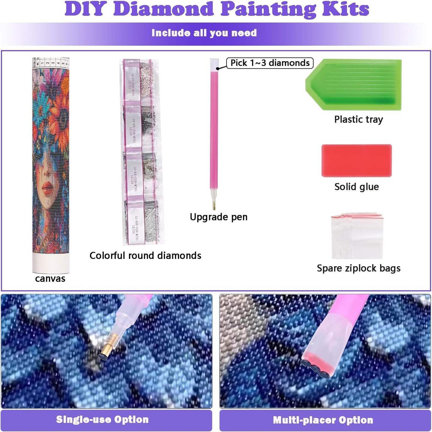 Beautiful Woman Diamond Art Kits for Adults, Flower Diamond Painting Kits, Dimond Art Paintings Kit, 5D Diamond Dot, Small Gem Painting Kit, Crystal Art Beginner, Home Wall Decor Gifts (12x16inch)