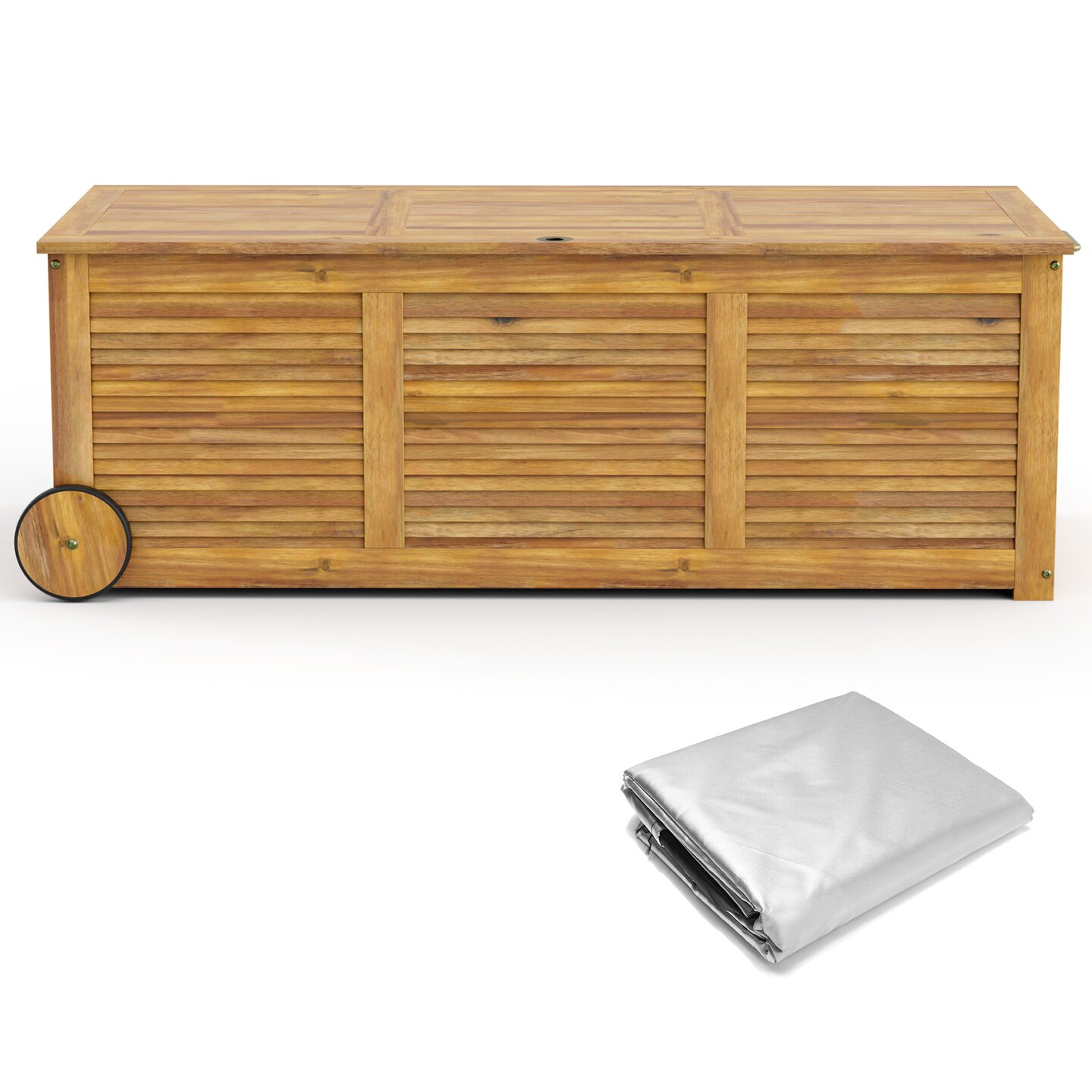 Natural Acacia Wood Storage Box with Waterproof Fabric Cover and 48 Gallon