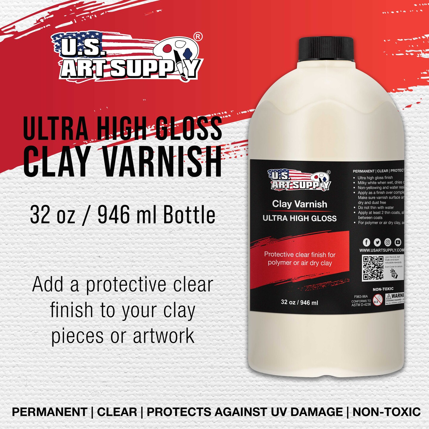 32 oz High Gloss Clear Acrylic Topcoat &#x26; Air Dry Clay Varnish - Acrylic Painting Protectant, Air Dry Clay Glaze for Polymer Clays, Ceramics, Pouring Paint Artworks and Sculptures