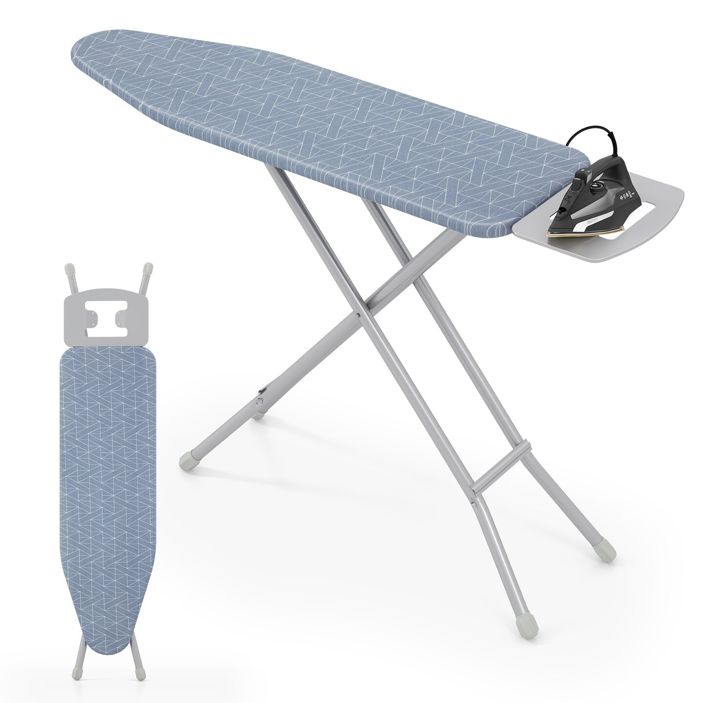 Adjustable Ironing Board &#x2013; 7-Height Carbon Steel Iron Table with Heat-Resistant Cover &#x26; Iron Rest