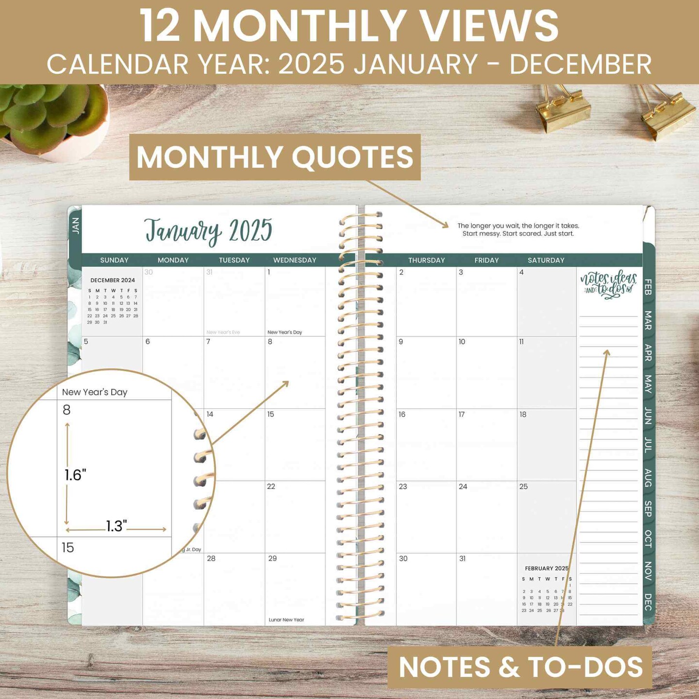 bloom daily planners 2025 Soft Cover Planner, 5.5&#x22; x 8.25&#x22;, Boho Greenery