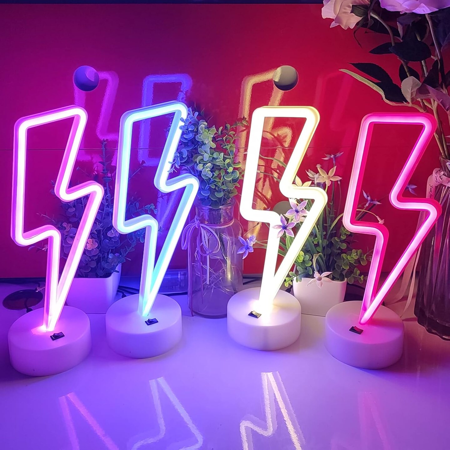 Summer Lightning Neon Sign With Holder Base, USB or 3-AA Battery Powered Neon Light, LED Desktop Wall Decoration, Various Parties, Decoration of Business Premises