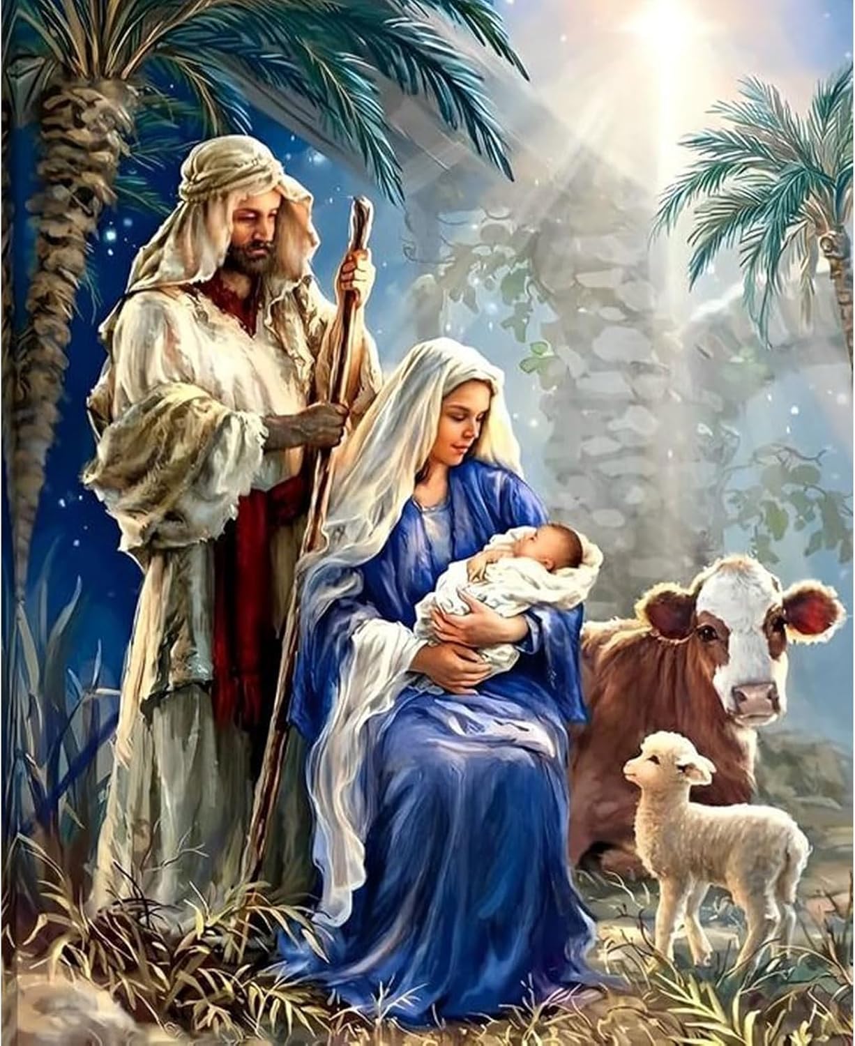 Nativity Diamond Art Painting Kits for Adults,5D Diamond Art Nativity Scene Kit,DIY Full Round Drills Christian Religious Diamond Dot Painting for Wall Decor 12X16 in