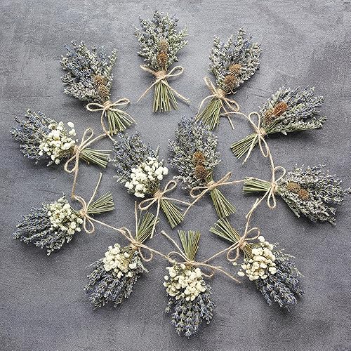 12pcs Lavender Bouquet, Mini Dried Flower Bouquet, Wedding Plate Decoration, Groom & Best Man Corsage, Photo Frame Decoration, Photo Prop. (Lavender)