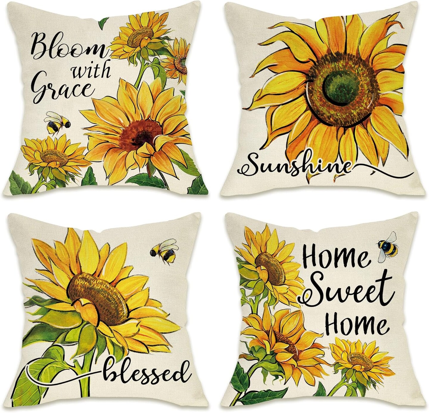Summer Home Sweet Home Blessed Porch Patio Outdoor Pillowcase, Fall Autumn Flower Farmhouse Couch Cushion Case Decor