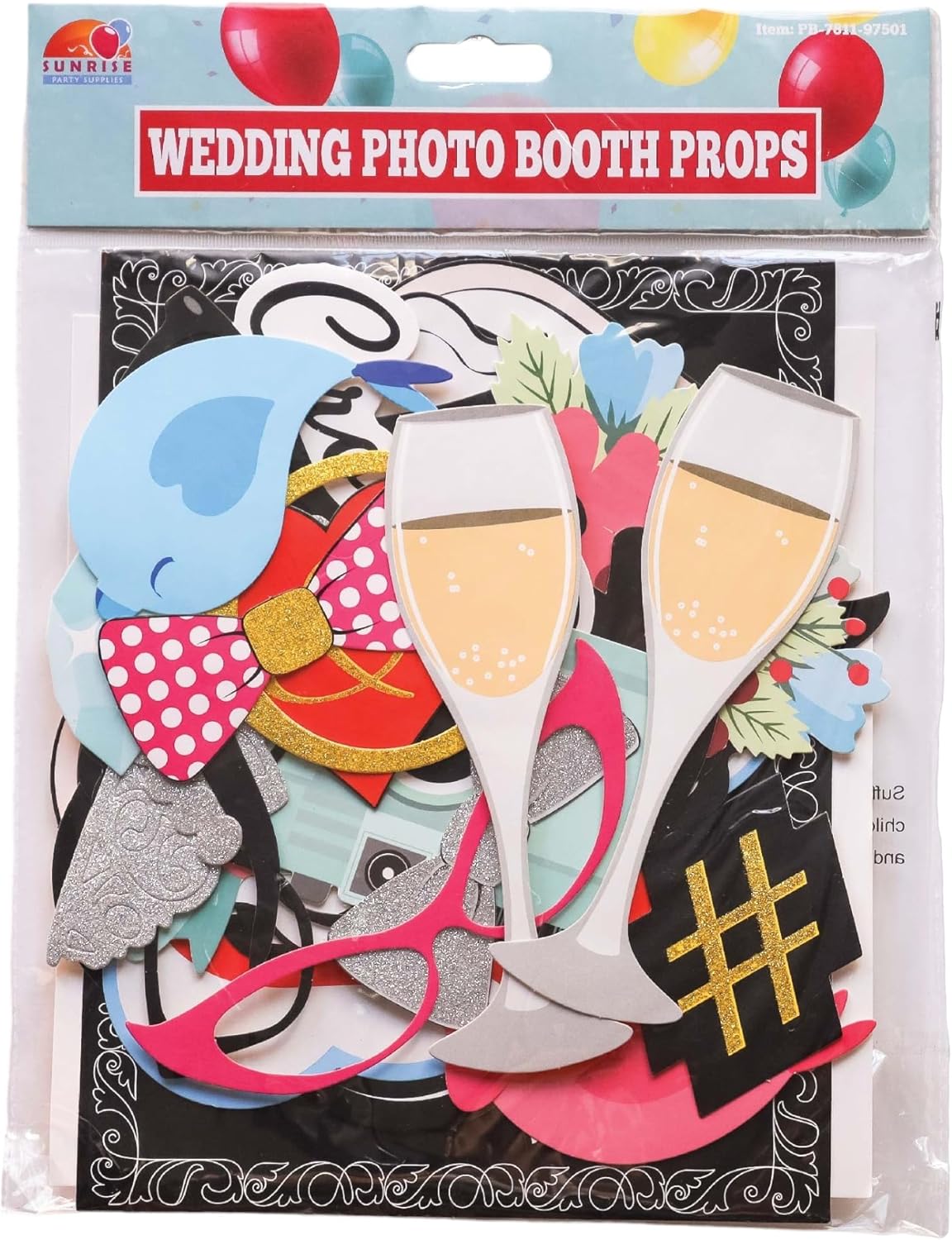 Wedding Photo Booth Props with 8 x 10-Inch Sign, 45 Adhesive Pads, 35 Wooden Sticks - Signs for Wedding Backdrop and Selfie Station